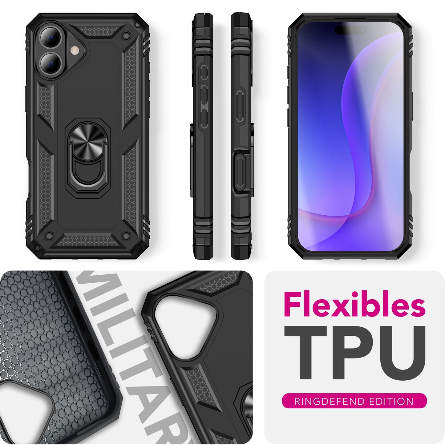 Obudowa NALIA RingDefend Military Protection – pierścień obrotowy 360 stopni, stojak, odporny na wstrząsy