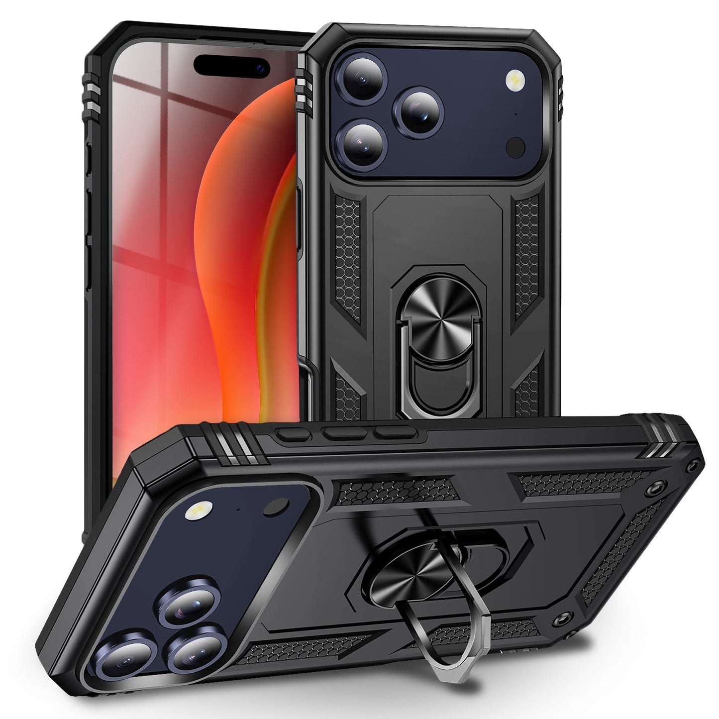 NALIA Hülle RingDefend für Apple iPhone 17 Pro (Military-Grade Schutz) - Armor Schutzhülle mit 360° Ring-Halter & Ständer, Stoßfest & Schlagresistent, Robustes Hardcase - Schwarz
