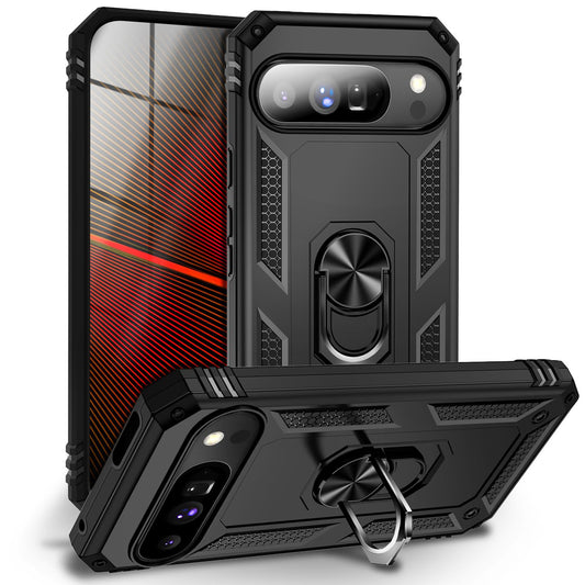 NALIA Hülle RingDefend für Google Pixel 10 Pro (Military-Grade Schutz), Militär Panzerhülle mit 360° Dreh-Ring & Ständer, Schlagfest & Stoßsicher, Outdoor Handy Cover - Schwarz