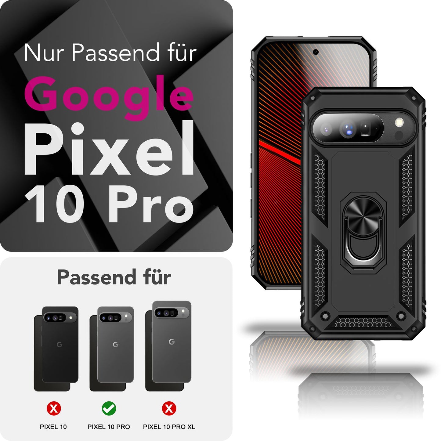 NALIA Hülle RingDefend für Google Pixel 10 Pro (Military-Grade Schutz), Militär Panzerhülle mit 360° Dreh-Ring & Ständer, Schlagfest & Stoßsicher, Outdoor Handy Cover - Schwarz