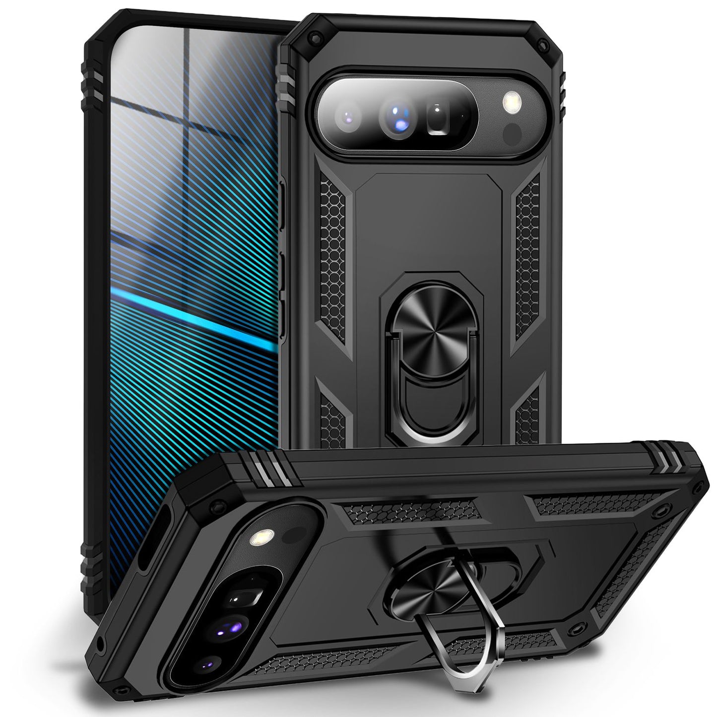 NALIA Hülle RingDefend für Google Pixel 10 Pro XL (Military-Grade Schutz), Panzerhülle mit 360° Dreh-Ring & Kickstand, Stoßfest & Schlagresistent, Outdoor Handyhülle - Schwarz