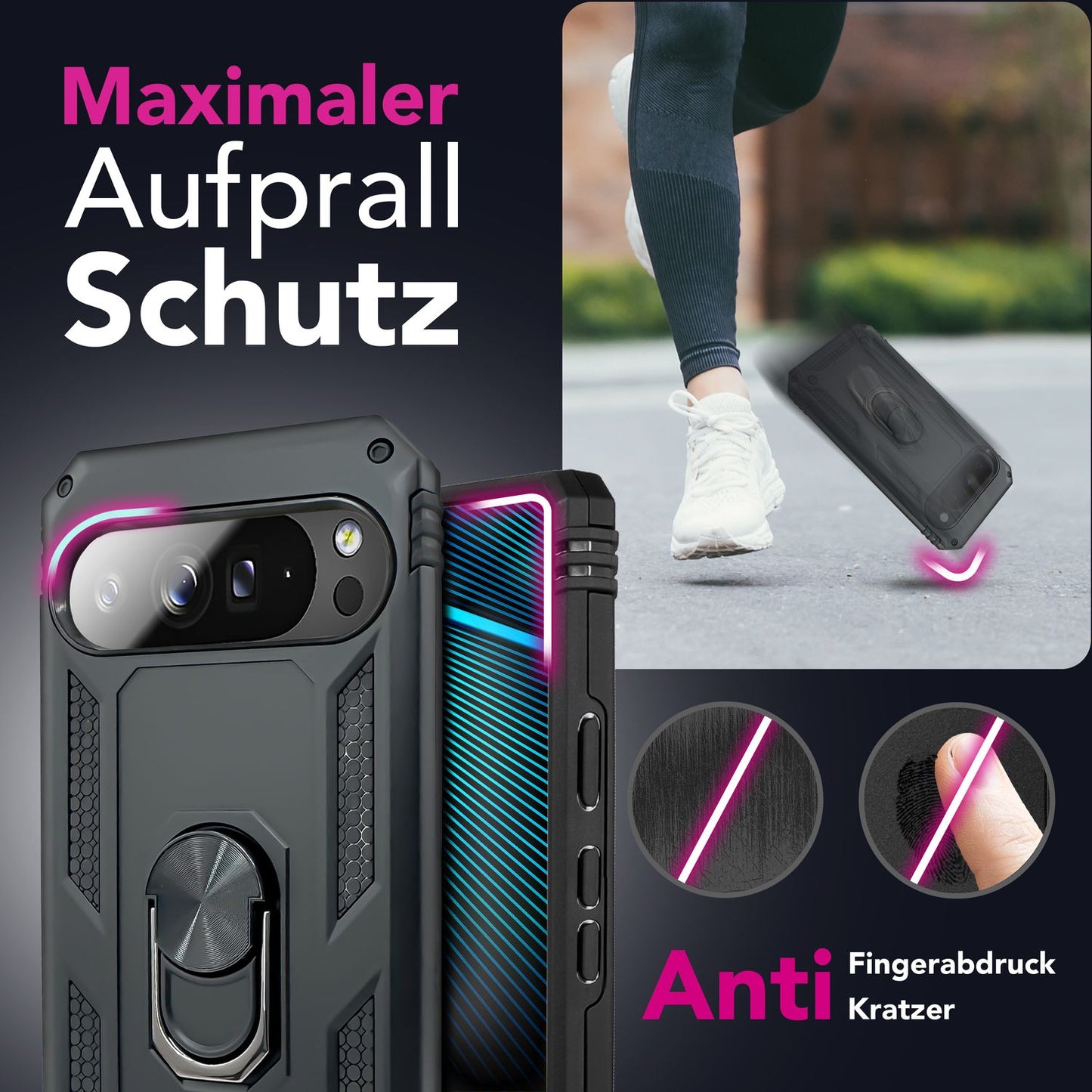 NALIA Hülle RingDefend für Google Pixel 10 Pro XL (Military-Grade Schutz), Panzerhülle mit 360° Dreh-Ring & Kickstand, Stoßfest & Schlagresistent, Outdoor Handyhülle - Schwarz
