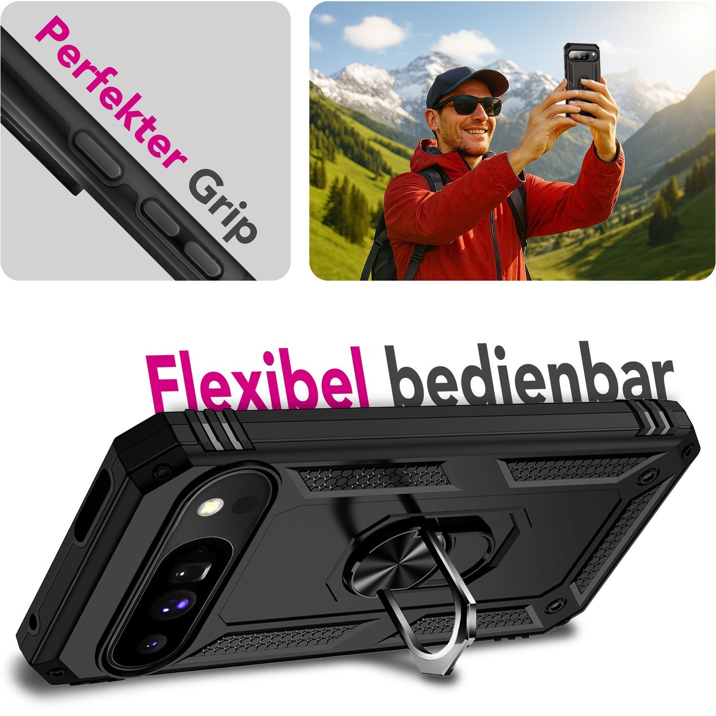 NALIA Hülle RingDefend für Google Pixel 10 Pro XL (Military-Grade Schutz), Panzerhülle mit 360° Dreh-Ring & Kickstand, Stoßfest & Schlagresistent, Outdoor Handyhülle - Schwarz