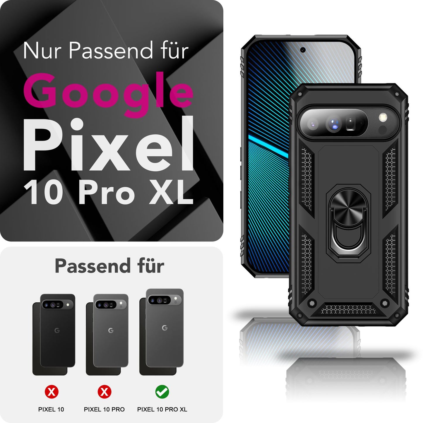NALIA Hülle RingDefend für Google Pixel 10 Pro XL (Military-Grade Schutz), Panzerhülle mit 360° Dreh-Ring & Kickstand, Stoßfest & Schlagresistent, Outdoor Handyhülle - Schwarz