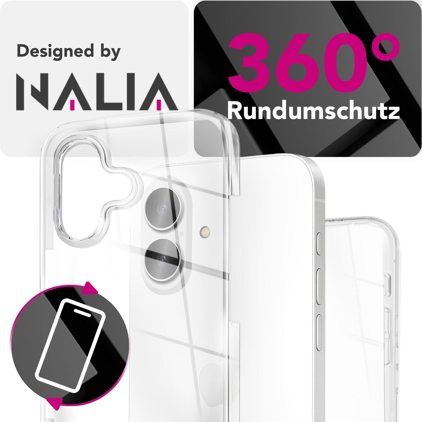 NALIA Hülle 360Guard für Apple iPhone 17 (360° Rundumschutz) - Kristallklare Handyhülle mit Frontfolie & Rückschale, Transparent & Anti-Gelb, Schlanker Komplettschutz, Displayhülle