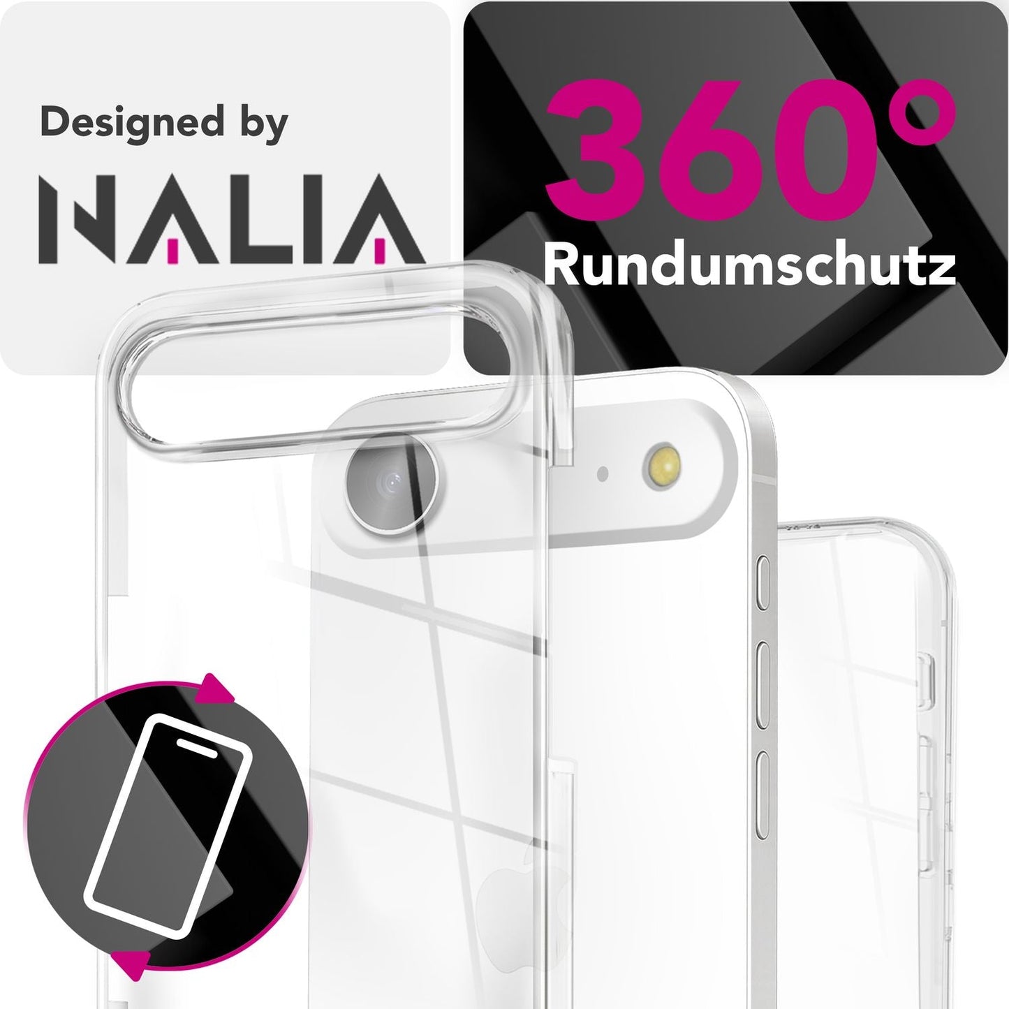 NALIA 360Guard Hülle - 360 Rundumschutz Transparent Displayfolie Dicke 0,8 Millimeter Kratzfest Anti Gelb