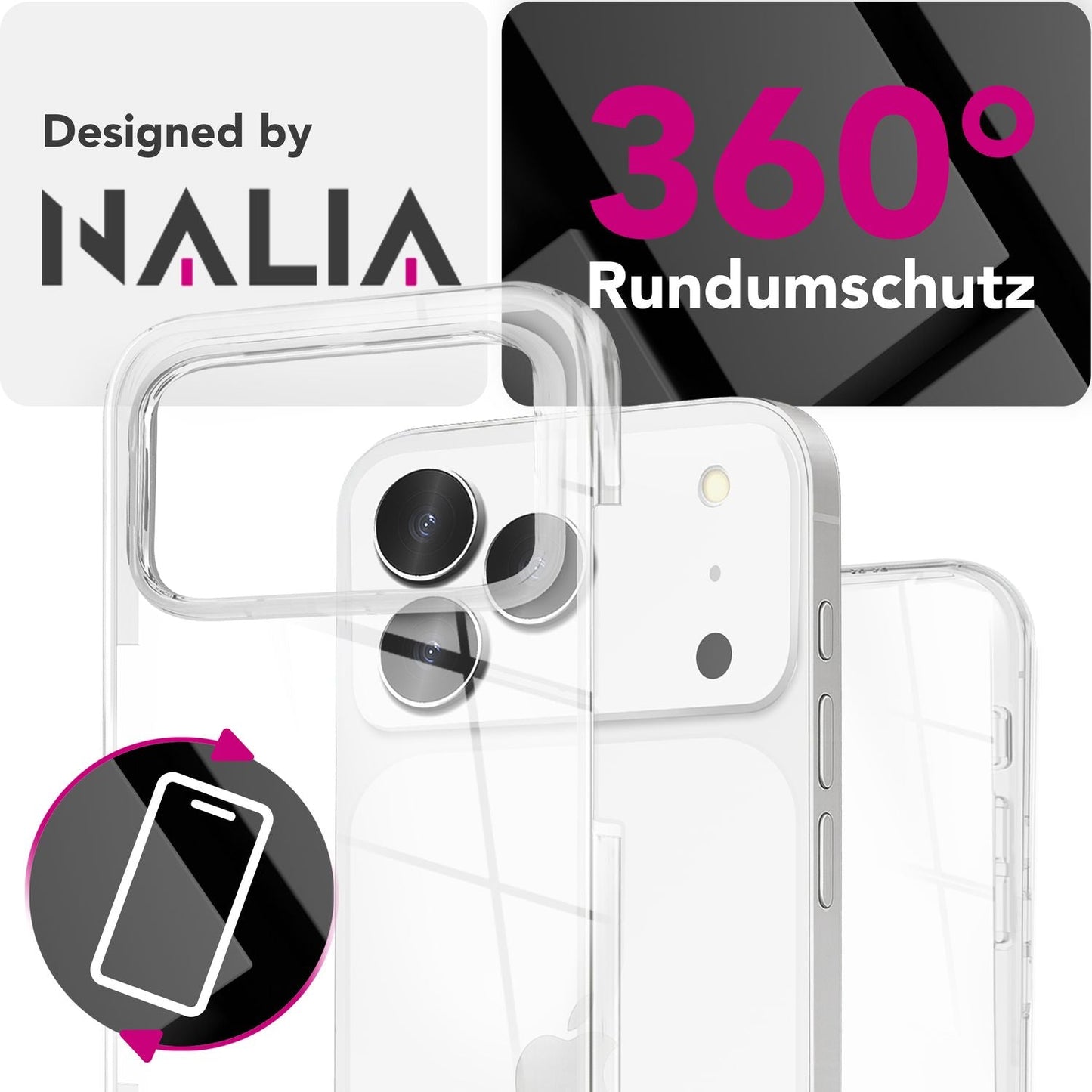 NALIA 360Guard IPhone 17 Pro Hülle - 360° Rundumschutz, Harte Rückseite, Frontfolie