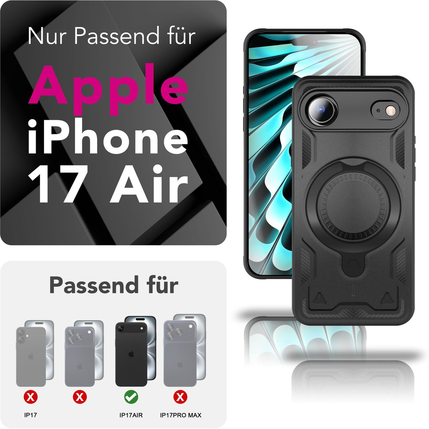 Etui NALIA Stormguard MagSafe – pierścień obrotowy 360°, ochrona przed uderzeniami wojskowymi, Volcano Black