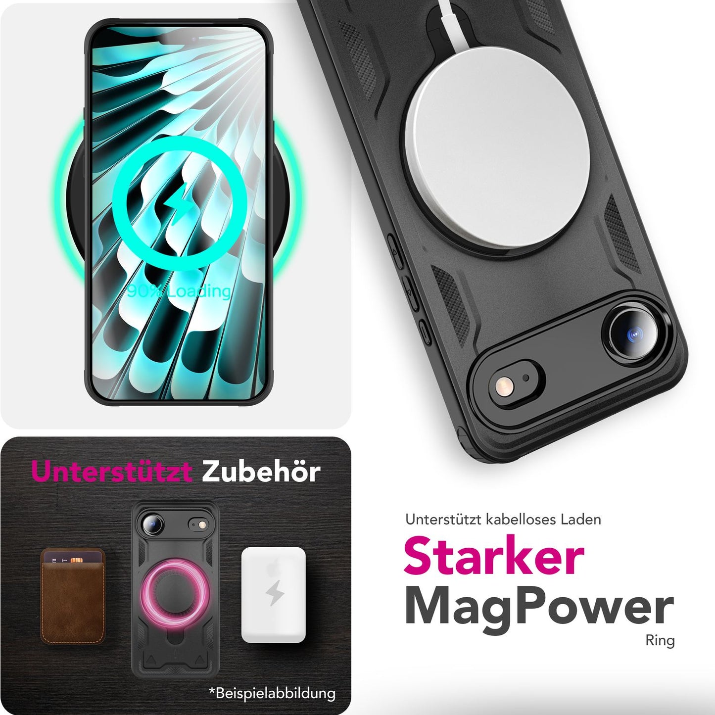 Etui NALIA Stormguard MagSafe – pierścień obrotowy 360°, ochrona przed uderzeniami wojskowymi, Volcano Black