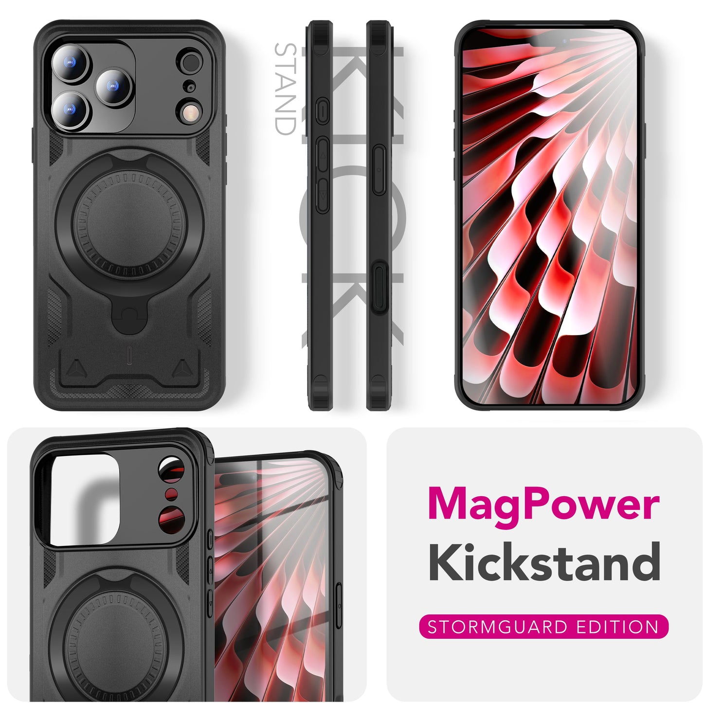 NALIA MagSafe Hülle Stormguard für Apple iPhone 17 Pro (Unzerstörbare Panzerhülle), Verstärkter Fallschutz, Militärisches Hardcase mit 360° Dreh-Ring, Armor Cover - Vulkanschwarz