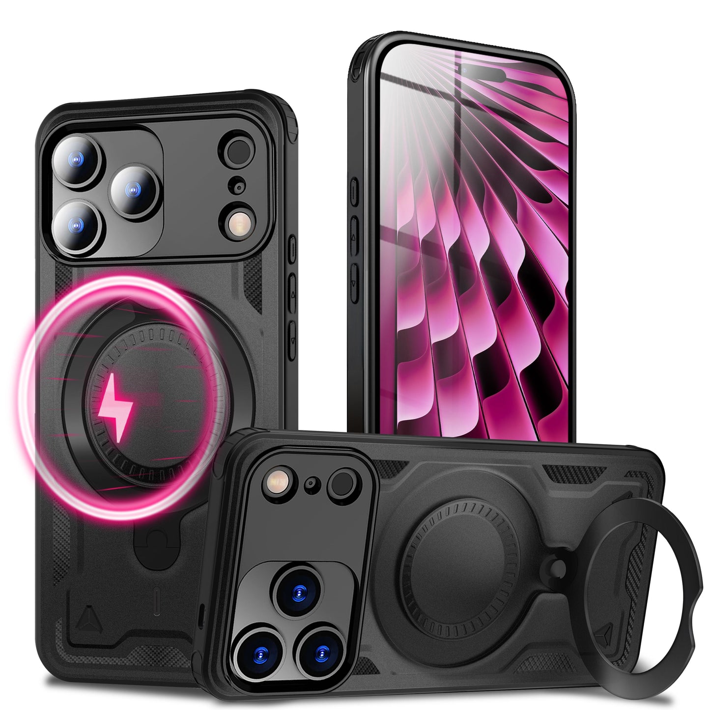 NALIA MagSafe Hülle Stormguard für Apple iPhone 17 Pro Max (Unzerstörbare Panzerhülle), Stoßfestes Armor Hardcase mit 360° Ring-Halter, Outdoor Militär Schutzhülle - Vulkanschwarz