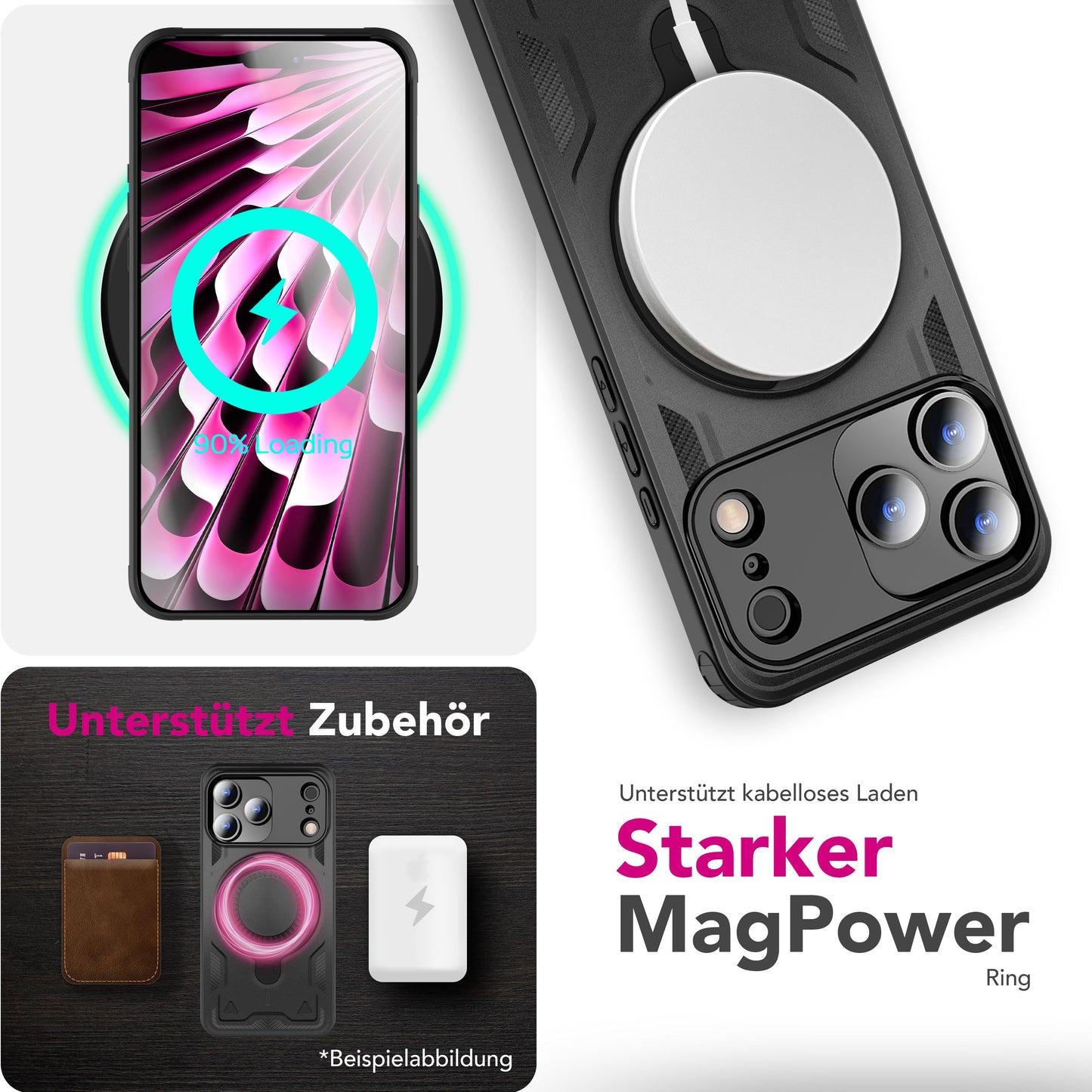 NALIA MagSafe Hülle Stormguard für Apple iPhone 17 Pro Max (Unzerstörbare Panzerhülle), Stoßfestes Armor Hardcase mit 360° Ring-Halter, Outdoor Militär Schutzhülle - Vulkanschwarz