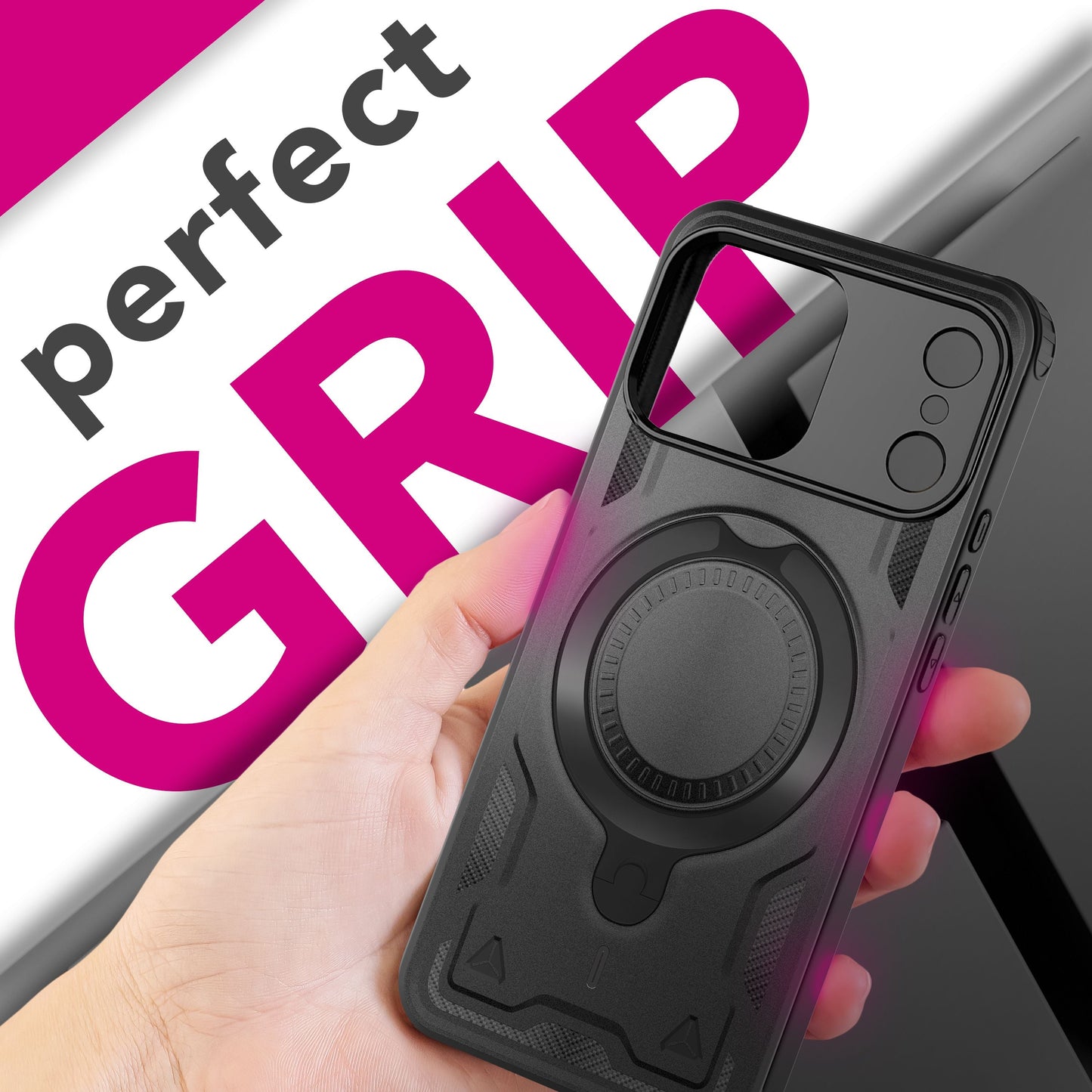 NALIA MagSafe Hülle Stormguard für Apple iPhone 17 Pro Max (Unzerstörbare Panzerhülle), Stoßfestes Armor Hardcase mit 360° Ring-Halter, Outdoor Militär Schutzhülle - Vulkanschwarz