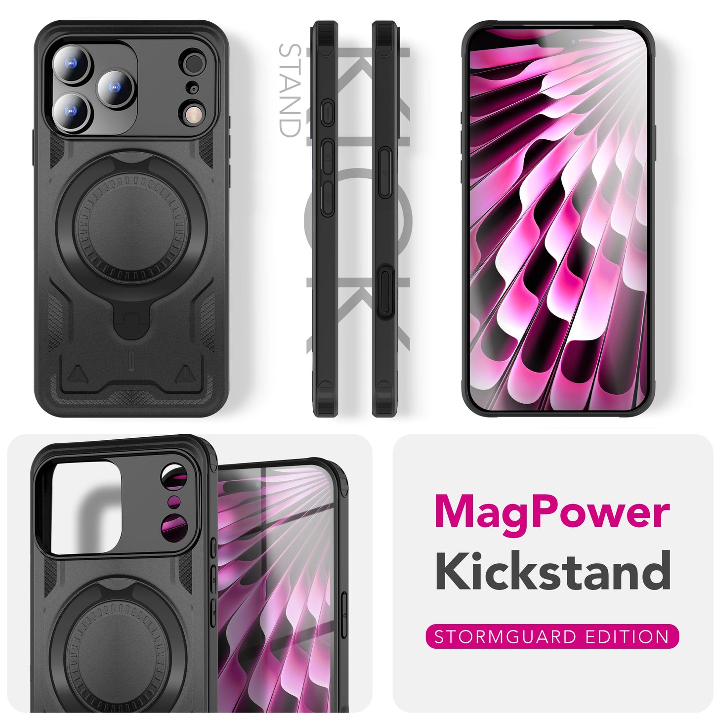 NALIA MagSafe Hülle Stormguard für Apple iPhone 17 Pro Max (Unzerstörbare Panzerhülle), Stoßfestes Armor Hardcase mit 360° Ring-Halter, Outdoor Militär Schutzhülle - Vulkanschwarz