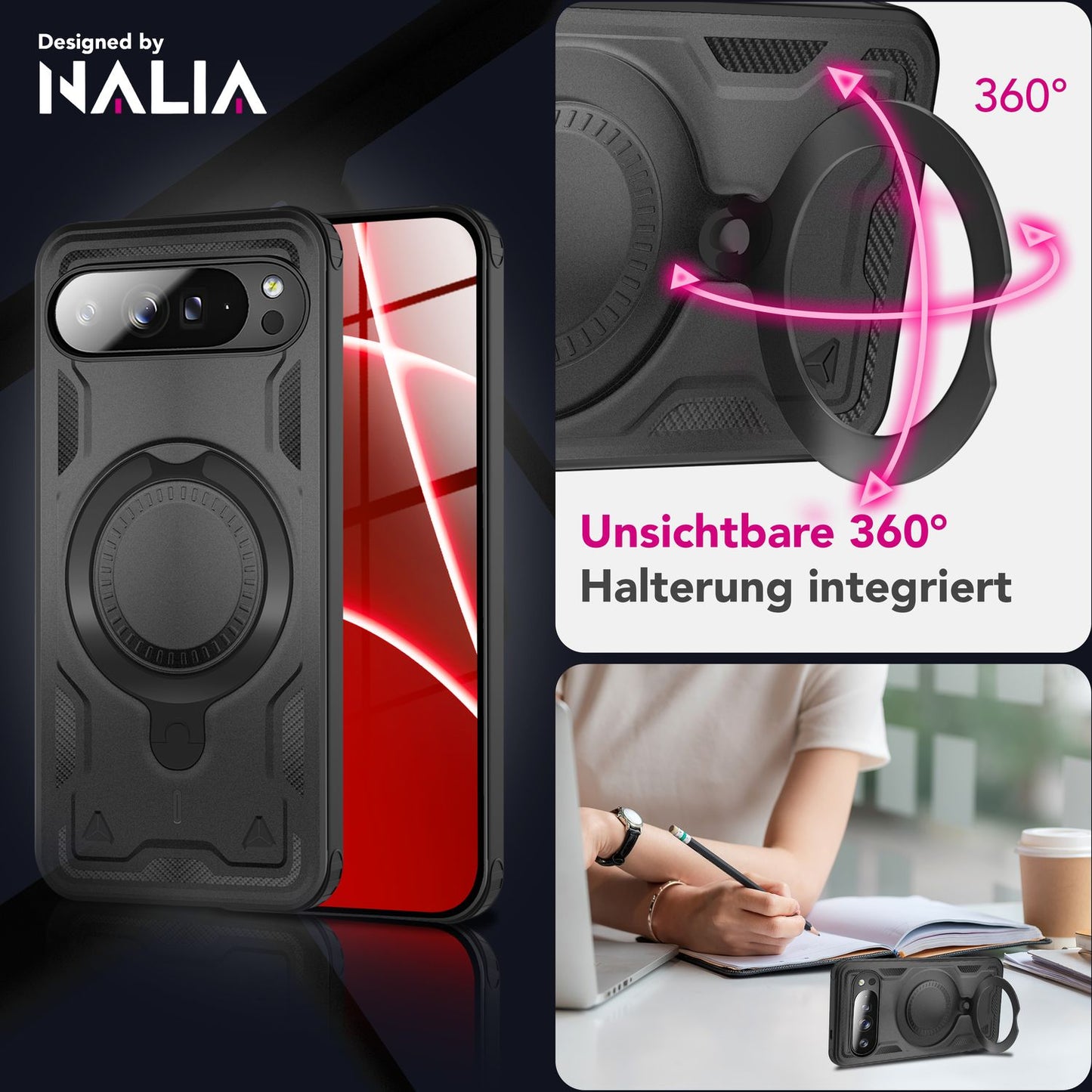 NALIA Hülle Stormguard für Google Pixel 10 Pro (Unzerstörbare Panzerhülle mit MagSafe), Schlagfeste Schutzhülle im Military Look, 360° Ring Ständer, Outdoor Cover