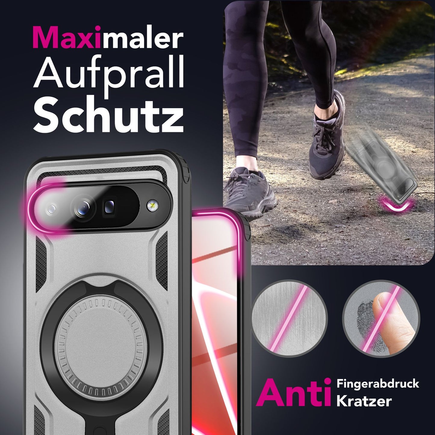NALIA Hülle Stormguard für Google Pixel 10 Pro (Unzerstörbare Panzerhülle mit MagSafe), Schlagfeste Schutzhülle im Military Look, 360° Ring Ständer, Outdoor Cover