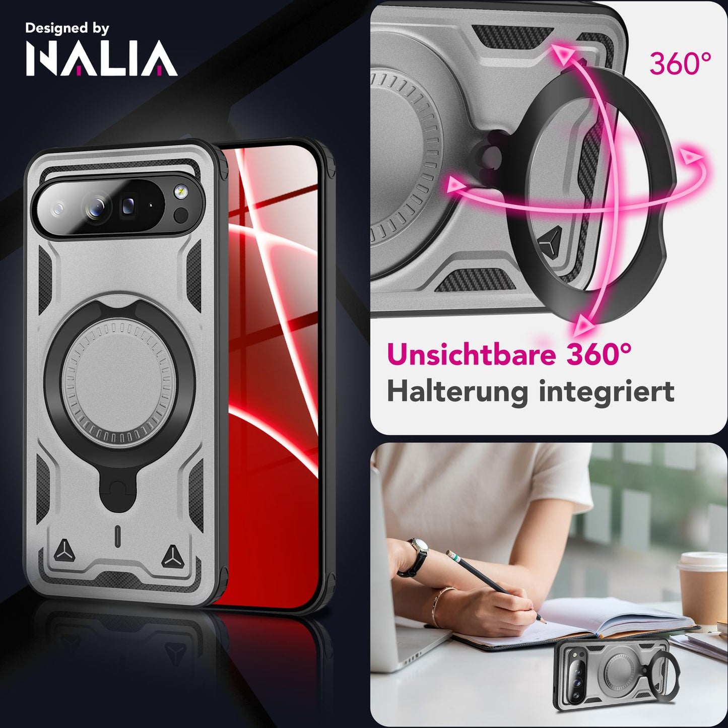 NALIA Hülle Stormguard für Google Pixel 10 Pro (Unzerstörbare Panzerhülle mit MagSafe), Schlagfeste Schutzhülle im Military Look, 360° Ring Ständer, Outdoor Cover