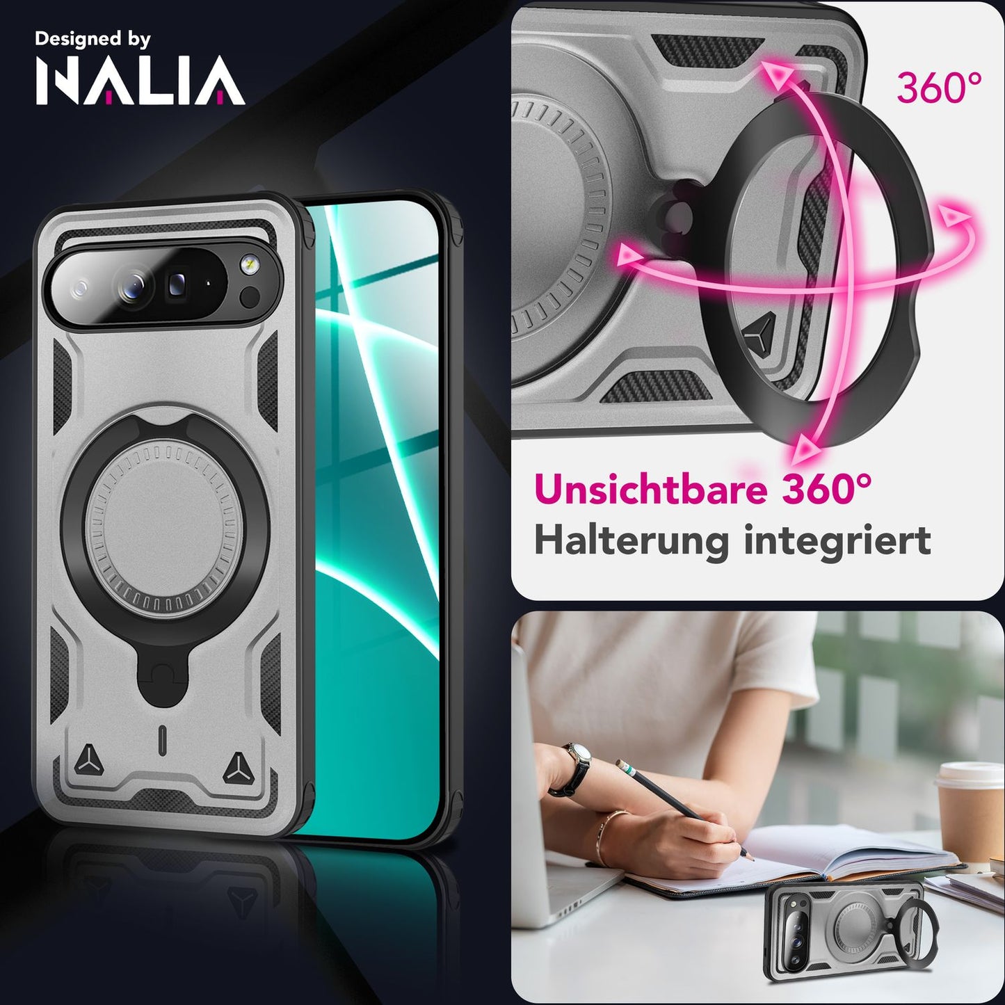 NALIA Hülle Stormguard für Google Pixel 10 Pro XL (Unzerstörbare Panzerhülle mit MagSafe), Stoßfeste Outdoor Schutzhülle im Military Style, 360° Dreh-Ring & Ständer