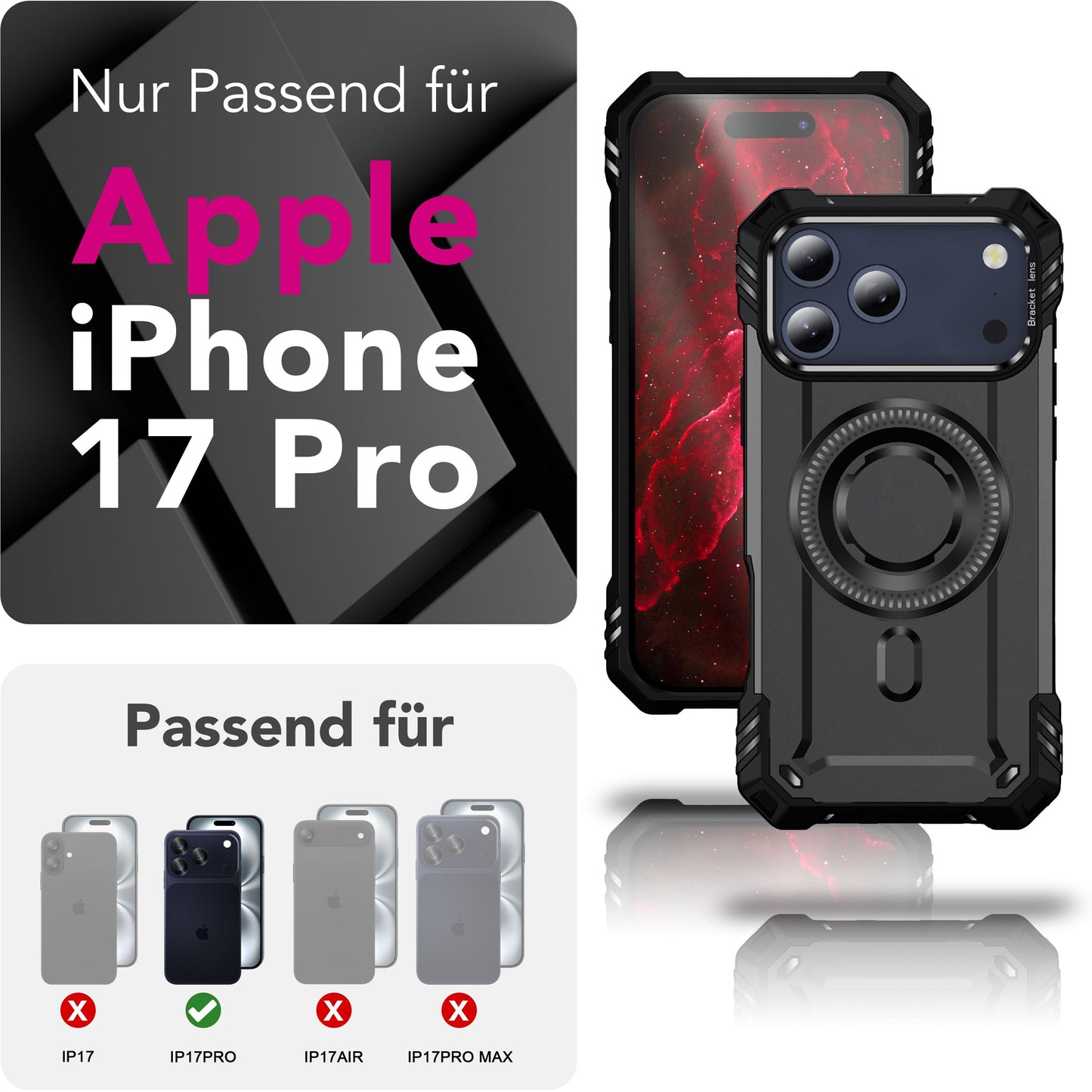 NALIA MagSafe Hülle Granite für Apple iPhone 17 Pro (Militär-Panzer) - Schlagfeste Handyhülle mit Kickstand, Rutschfestes Outdoor Armor Case, Fallschutz Cover
