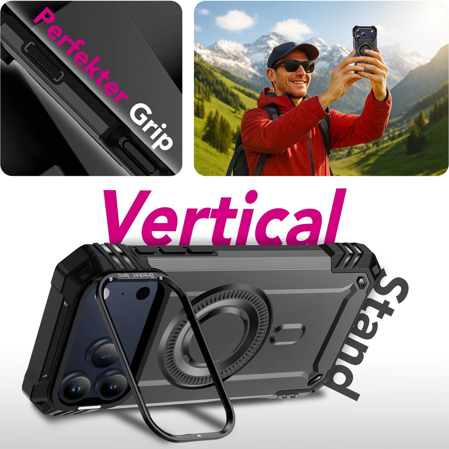 NALIA MagSafe Hülle Granite für Apple iPhone 17 Pro (Militär-Panzer) - Schlagfeste Handyhülle mit Kickstand, Rutschfestes Outdoor Armor Case, Fallschutz Cover