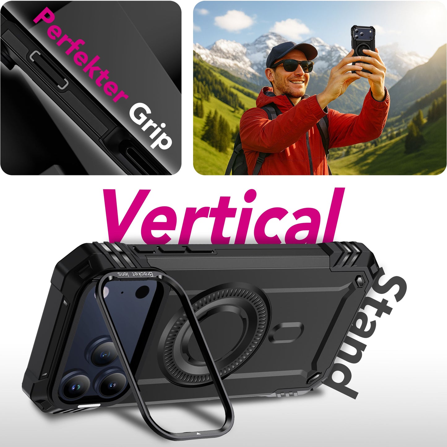 NALIA MagSafe Hülle Granite für Apple iPhone 17 Pro Max (Militär-Panzer) - Robustes Armor Kickstand Cover, Stoßfeste Outdoor Schutzhülle, Military Style Case