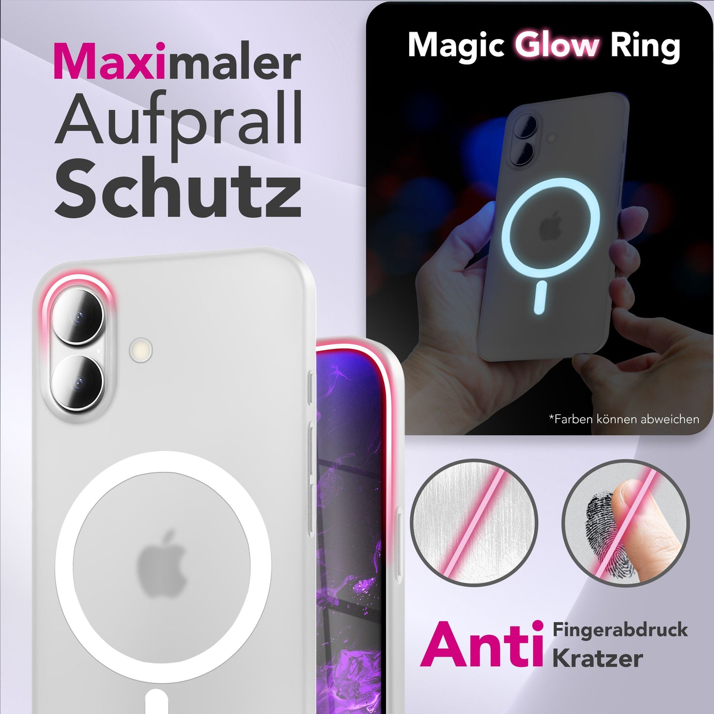 NALIA MagSafe Hülle Thinix Glow für Apple iPhone 17 (Extrem Dünn mit Leucht-Ring) - 0,3mm Ultra-Slim Hardcase, Glow Magnetring, Semi-Transparent & Mattiert