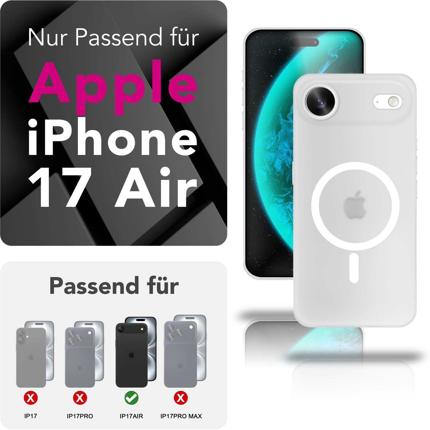 NALIA MagSafe Hülle Thinix Glow für Apple iPhone 17 Air (Extrem Dünn mit Leucht-Ring) - 0,3mm Ultra-Slim Hardcover, Leuchtet im Dunkeln, Durchsichtig & Matt