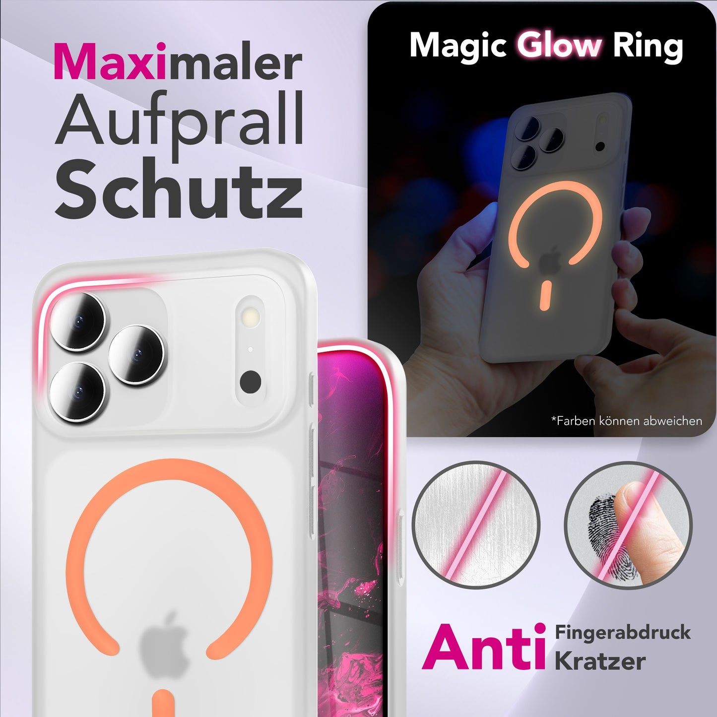 NALIA MagSafe Hülle Thinix Glow für Apple iPhone 17 Pro Max (Extrem Dünn mit Leucht-Ring) - 0,3mm Slim Cover, Leuchtender Magnetring, Mattiert & Frosted