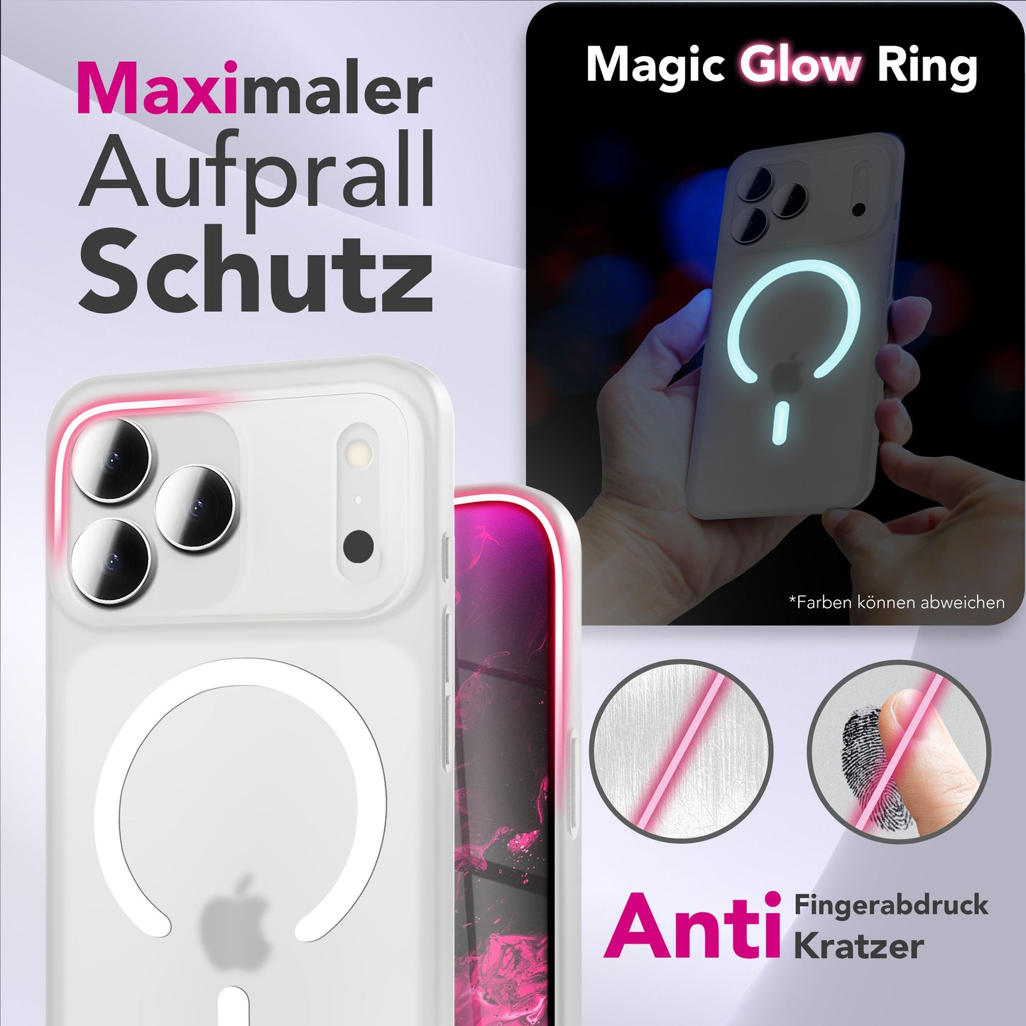 NALIA MagSafe Hülle Thinix Glow für Apple iPhone 17 Pro Max (Extrem Dünn mit Leucht-Ring) - 0,3mm Slim Cover, Leuchtender Magnetring, Mattiert & Frosted
