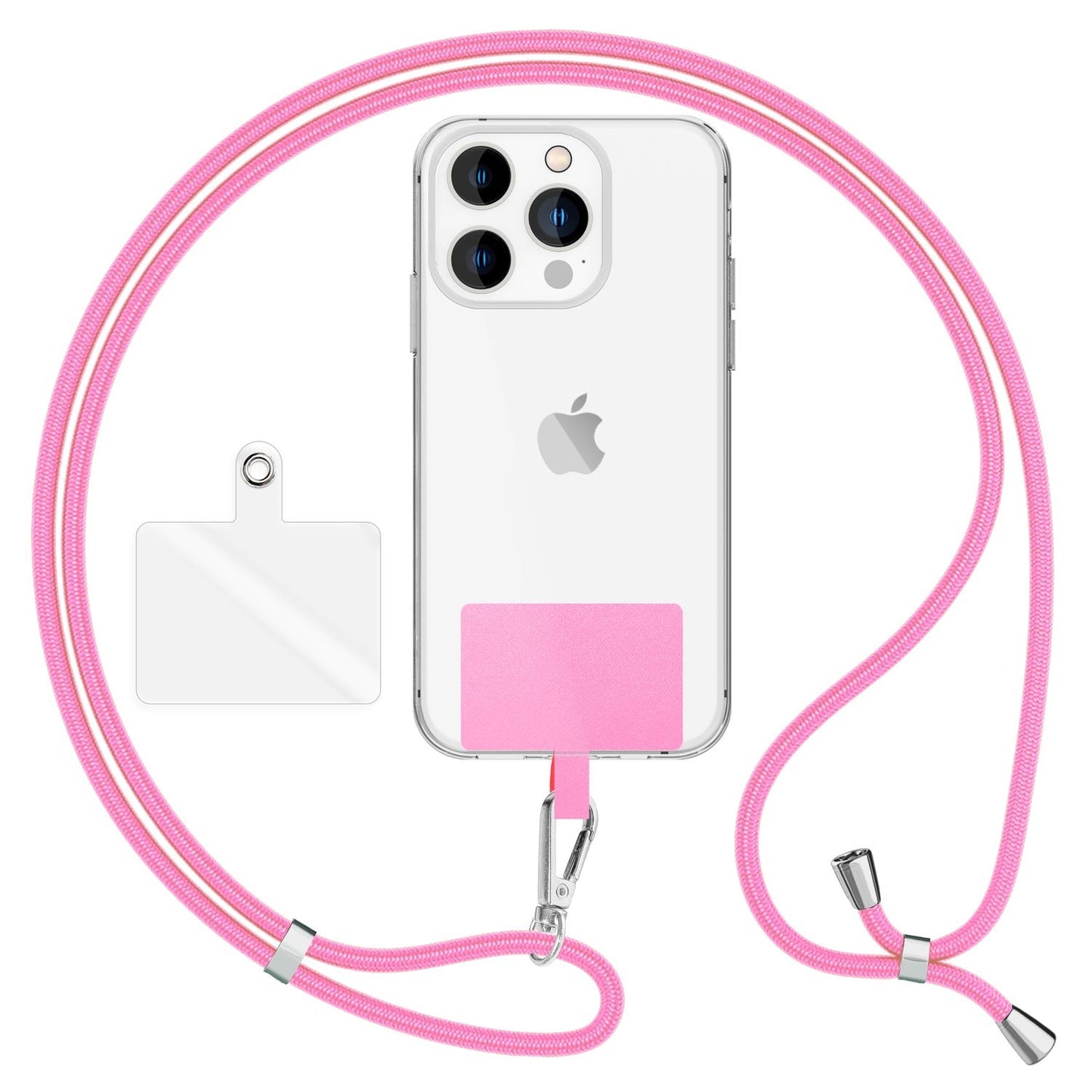 NALIA Universal-Kette mit Pad, Band für Handy-Hülle zum Umhängen, Karabinerhaken aus Metall (silber), Schlüsselband Umhängeband 160 CM, Crossbody Lanyard