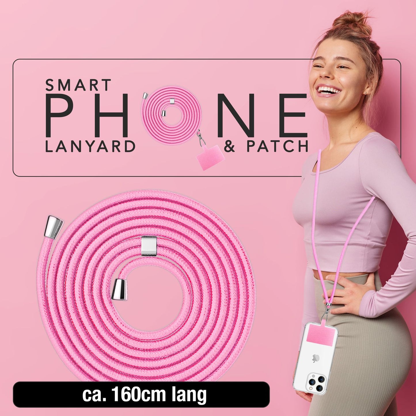 NALIA Universal-Kette mit Pad, Band für Handy-Hülle zum Umhängen, Karabinerhaken aus Metall (silber), Schlüsselband Umhängeband 160 CM, Crossbody Lanyard