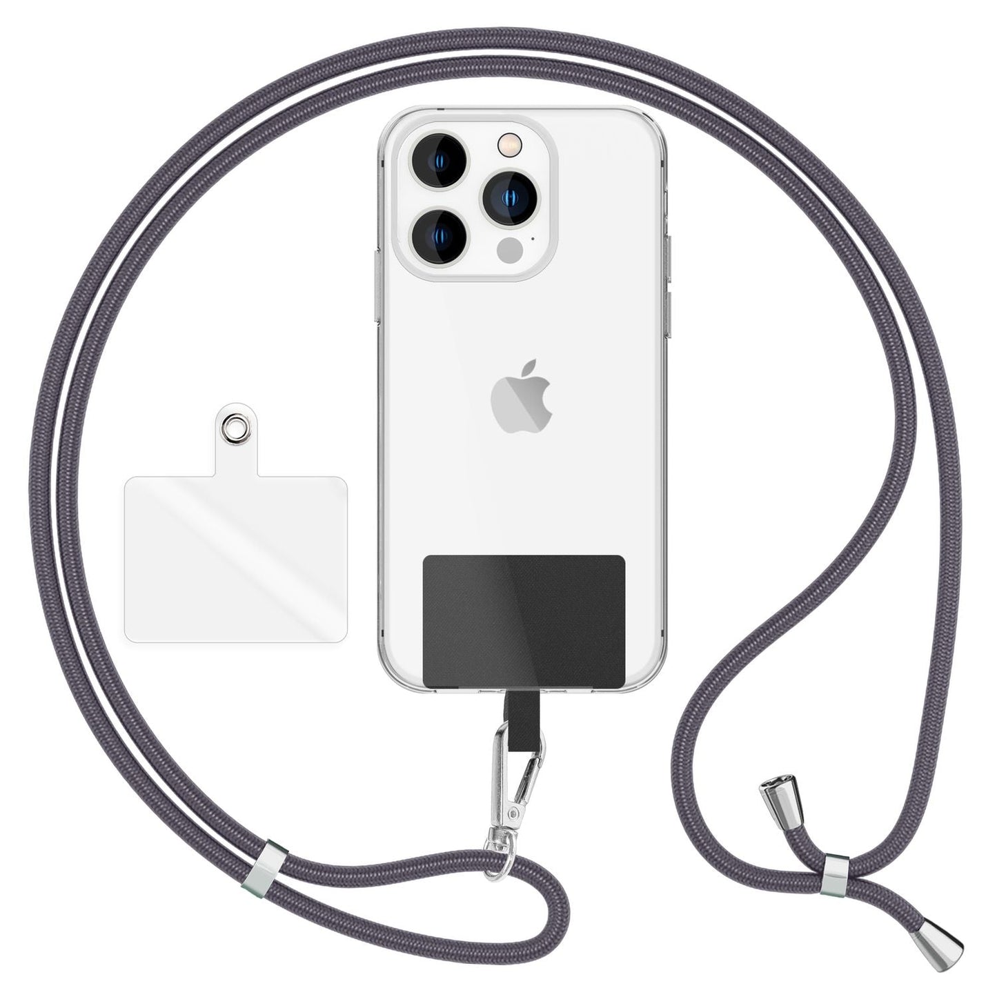 NALIA Universal-Kette mit Pad, Band für Handy-Hülle zum Umhängen, Karabinerhaken aus Metall (silber), Schlüsselband Umhängeband 160 CM, Crossbody Lanyard