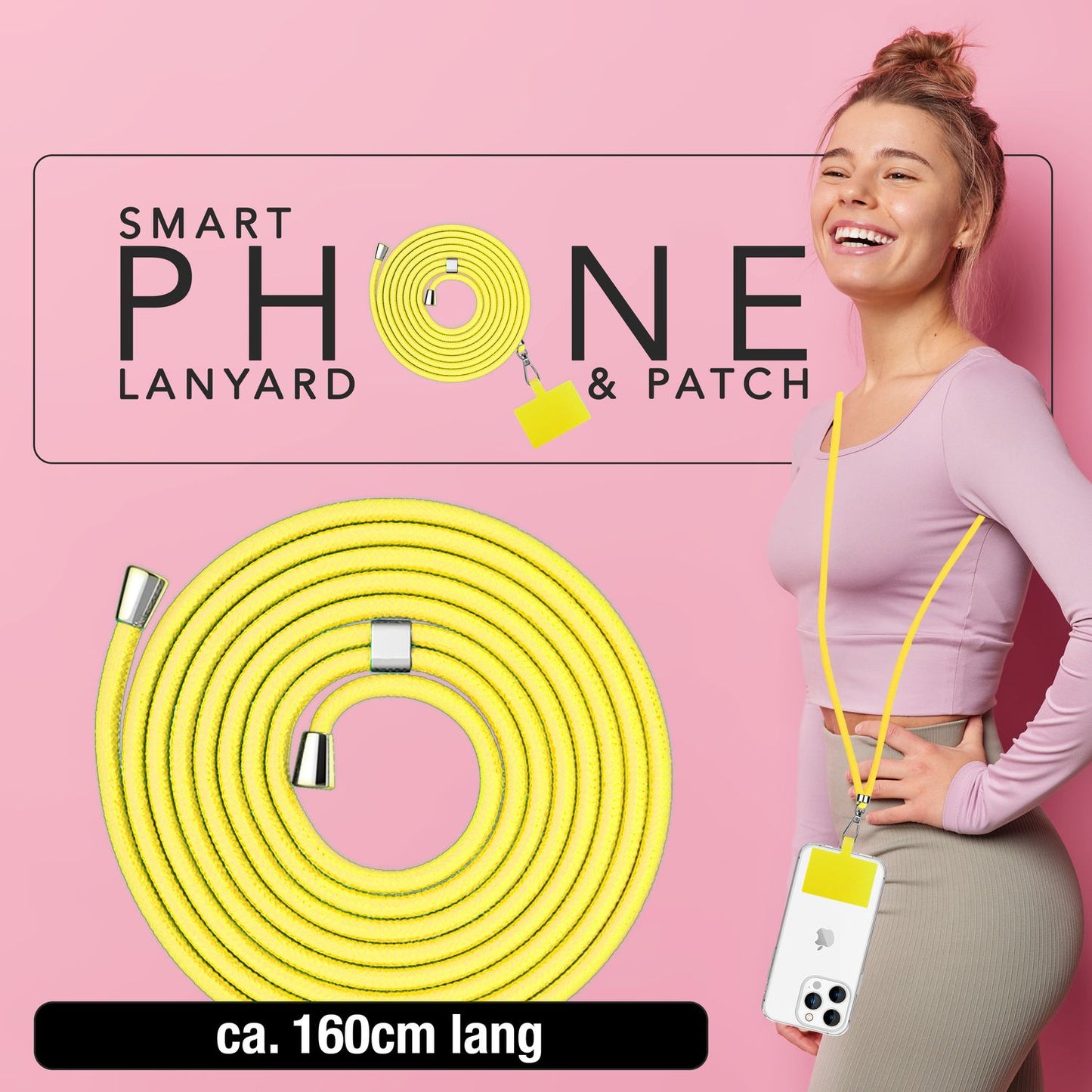 NALIA Universal-Kette mit Pad, Band für Handy-Hülle zum Umhängen, Karabinerhaken aus Metall (silber), Schlüsselband Umhängeband 160 CM, Crossbody Lanyard