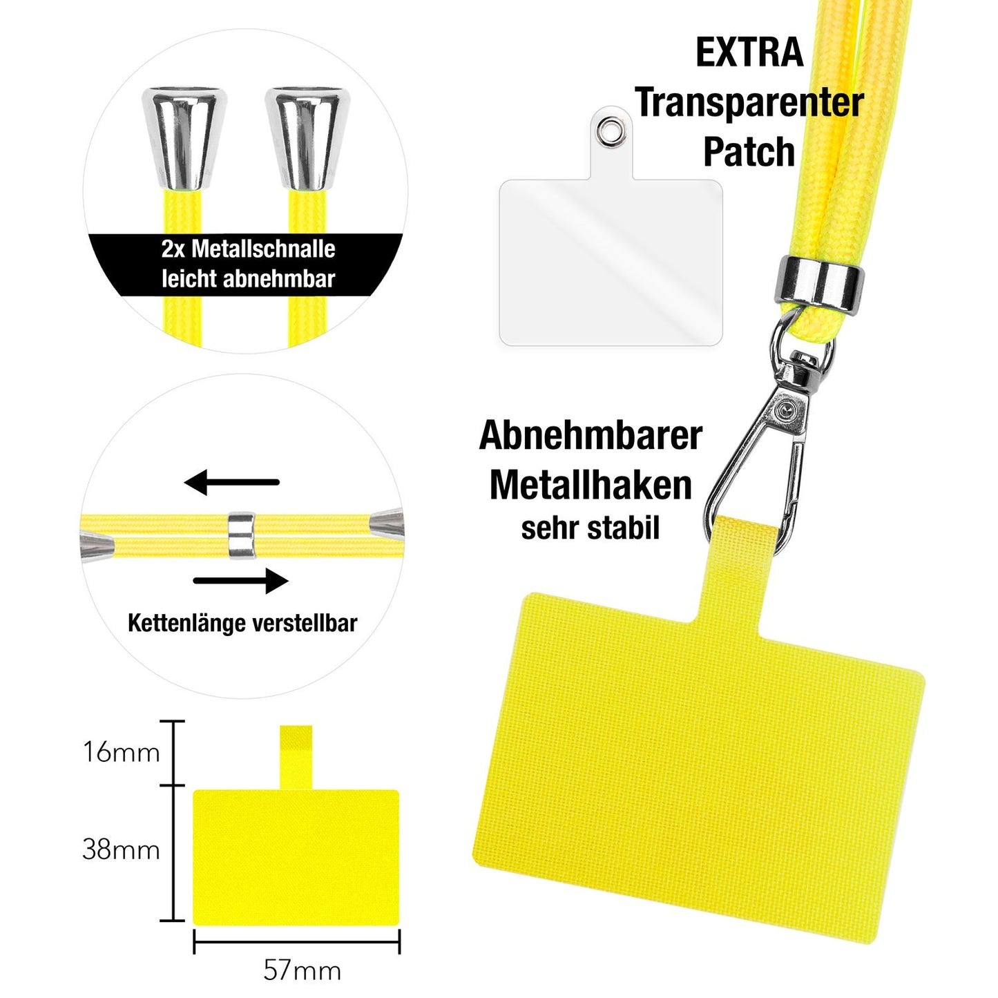 NALIA Universal-Kette mit Pad, Band für Handy-Hülle zum Umhängen, Karabinerhaken aus Metall (silber), Schlüsselband Umhängeband 160 CM, Crossbody Lanyard