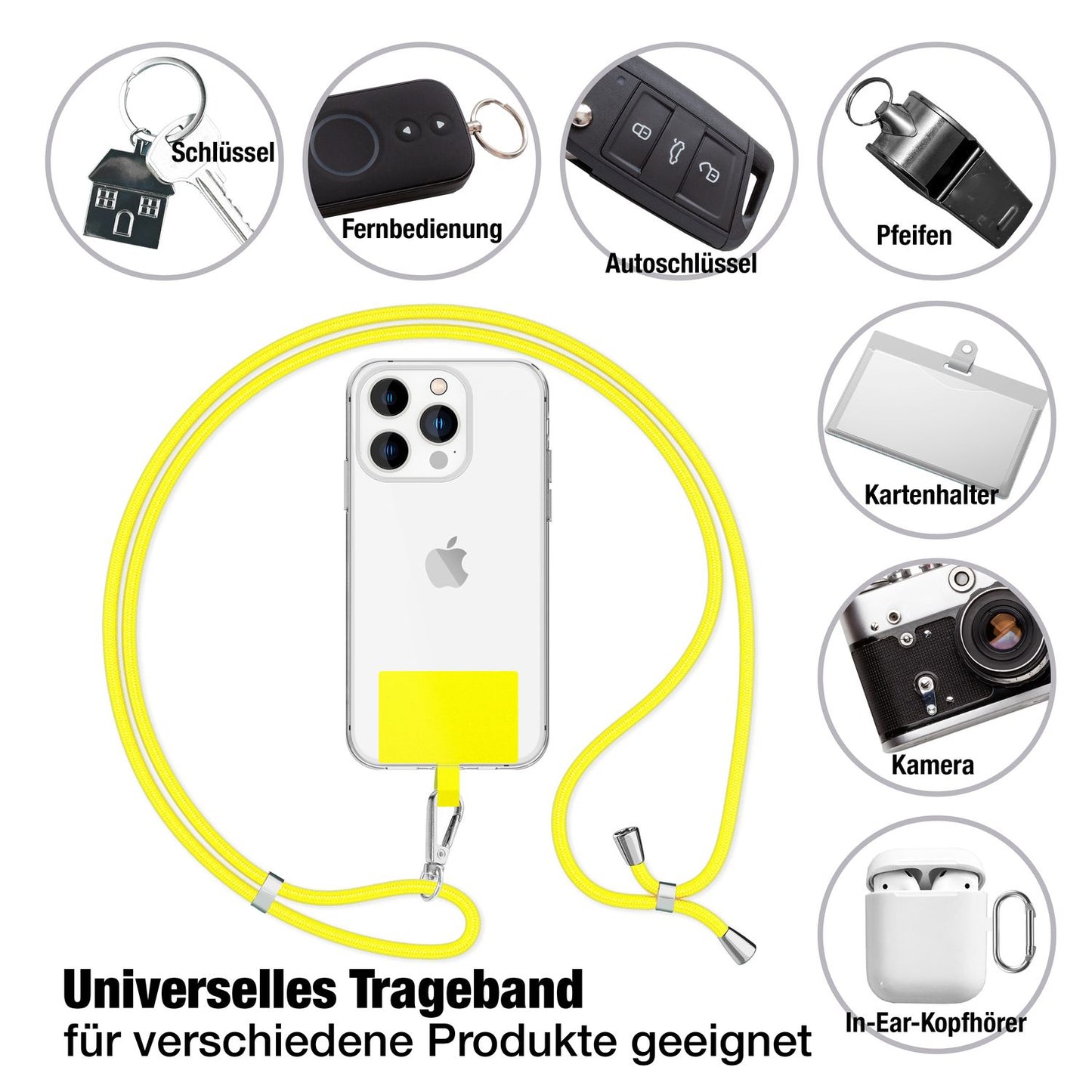 NALIA Universal-Kette mit Pad, Band für Handy-Hülle zum Umhängen, Karabinerhaken aus Metall (silber), Schlüsselband Umhängeband 160 CM, Crossbody Lanyard