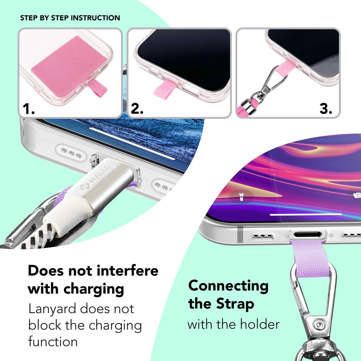 Lanț universal pentru telefon, pentru purtare în jurul gâtului, cu pernă și carabină pentru husa de smartphone