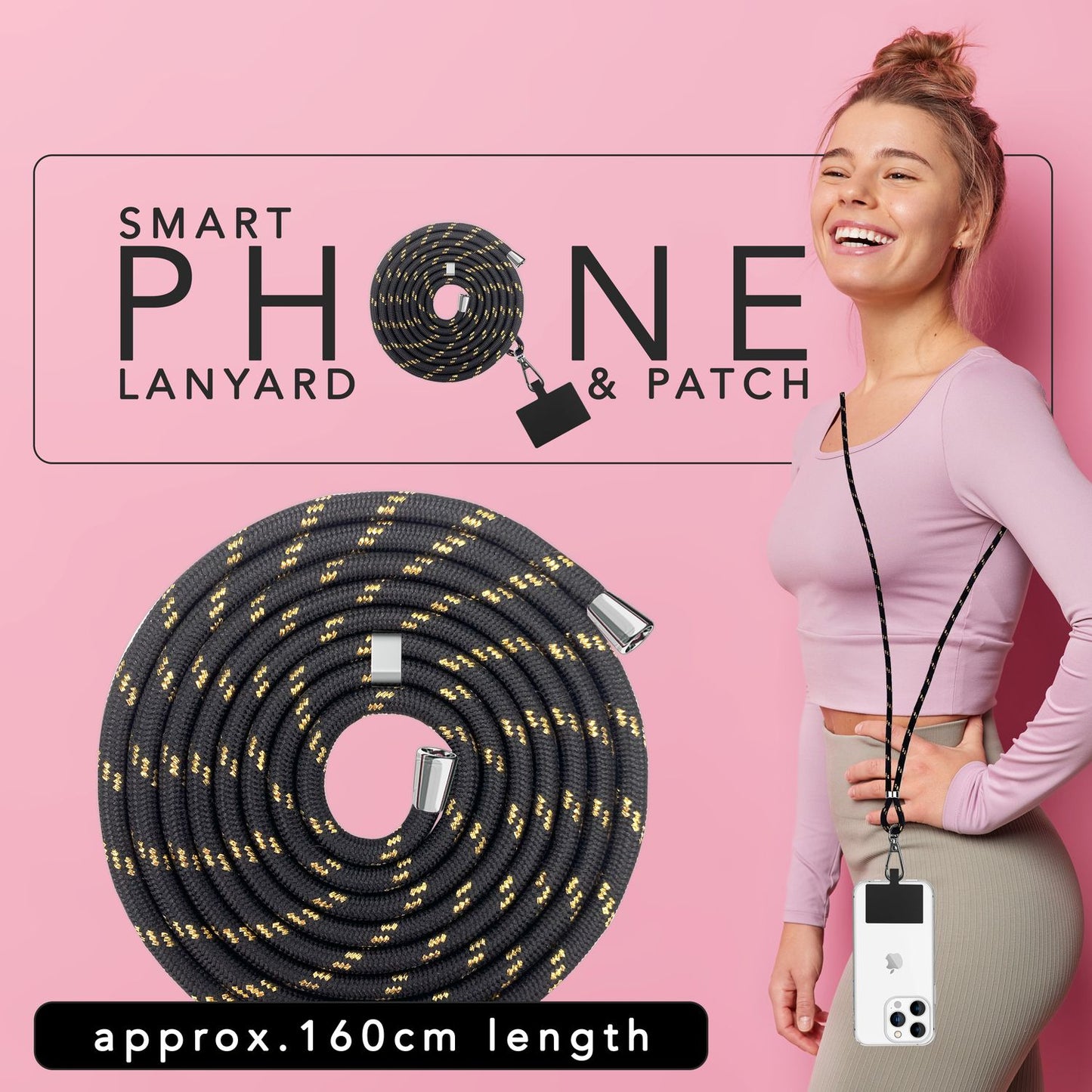 Lanț universal pentru telefon, pentru purtare în jurul gâtului, cu pernă și carabină pentru husa de smartphone