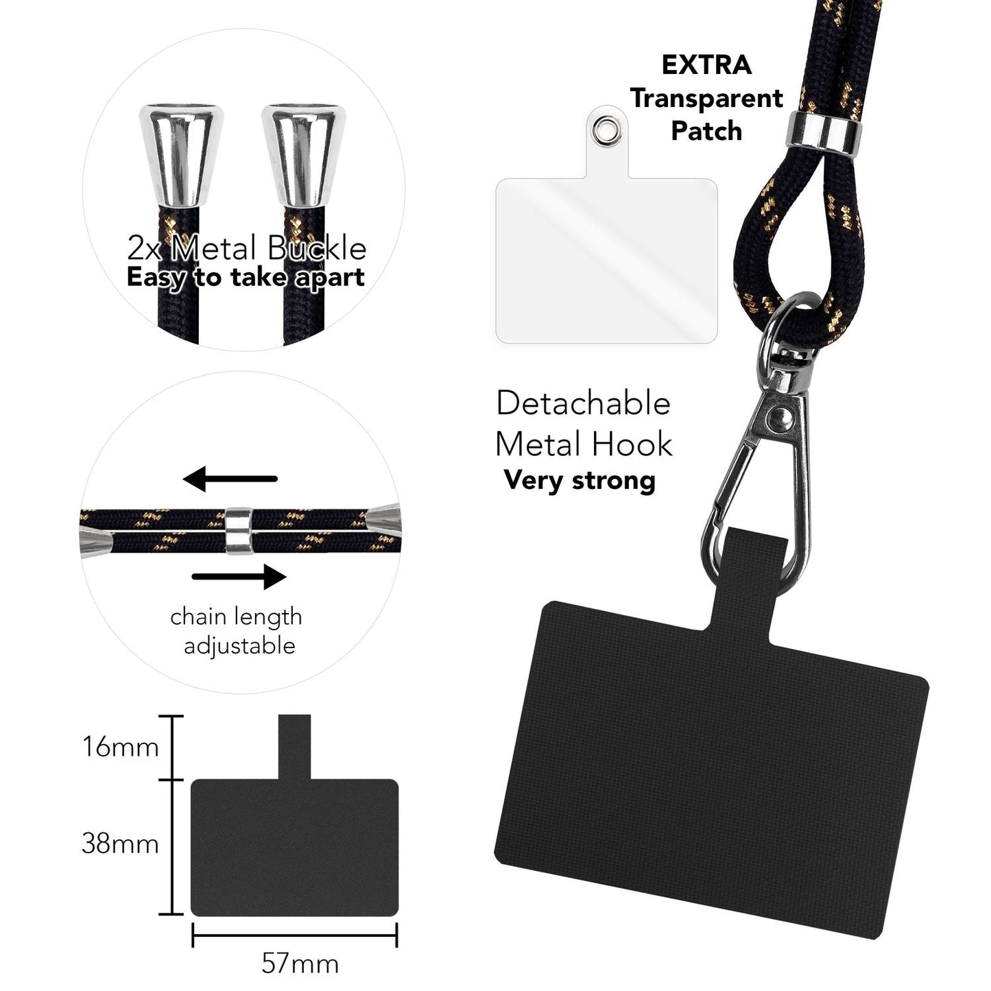 Lanț universal pentru telefon, pentru purtare în jurul gâtului, cu pernă și carabină pentru husa de smartphone