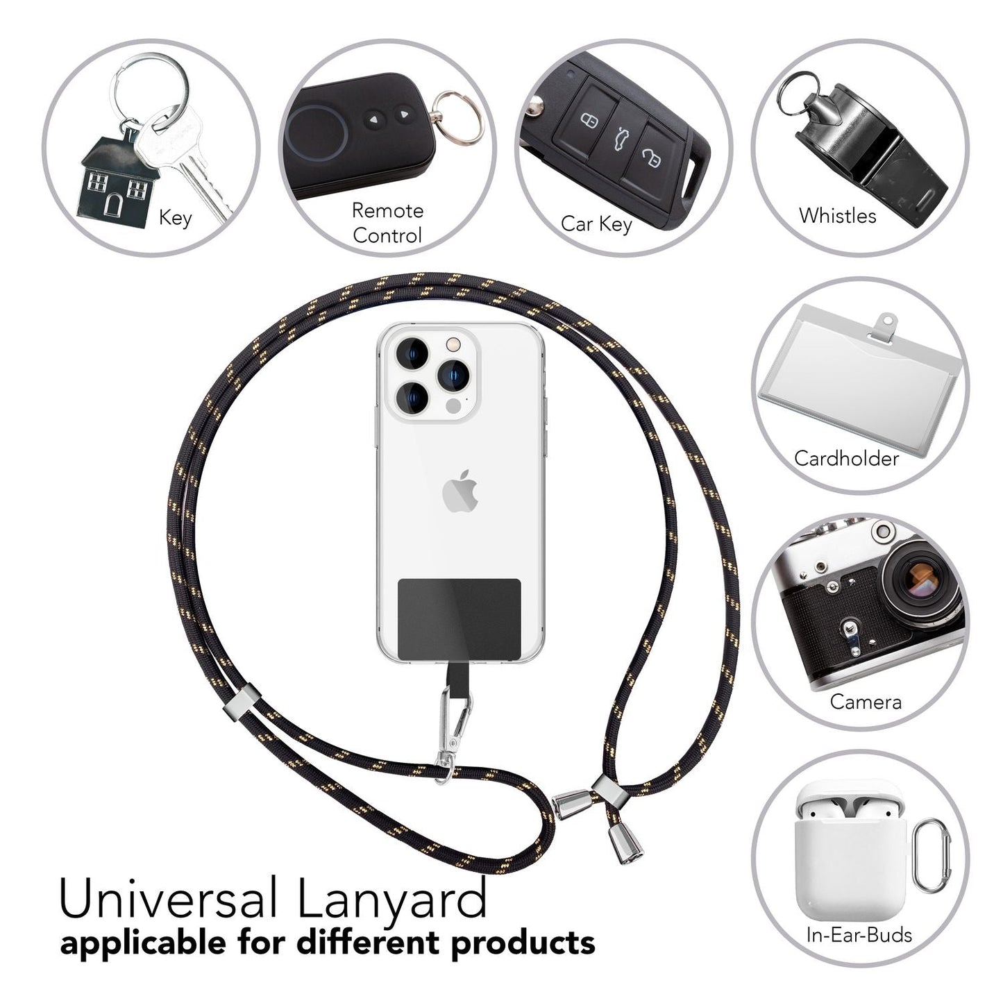 Lanț universal pentru telefon, pentru purtare în jurul gâtului, cu pernă și carabină pentru husa de smartphone