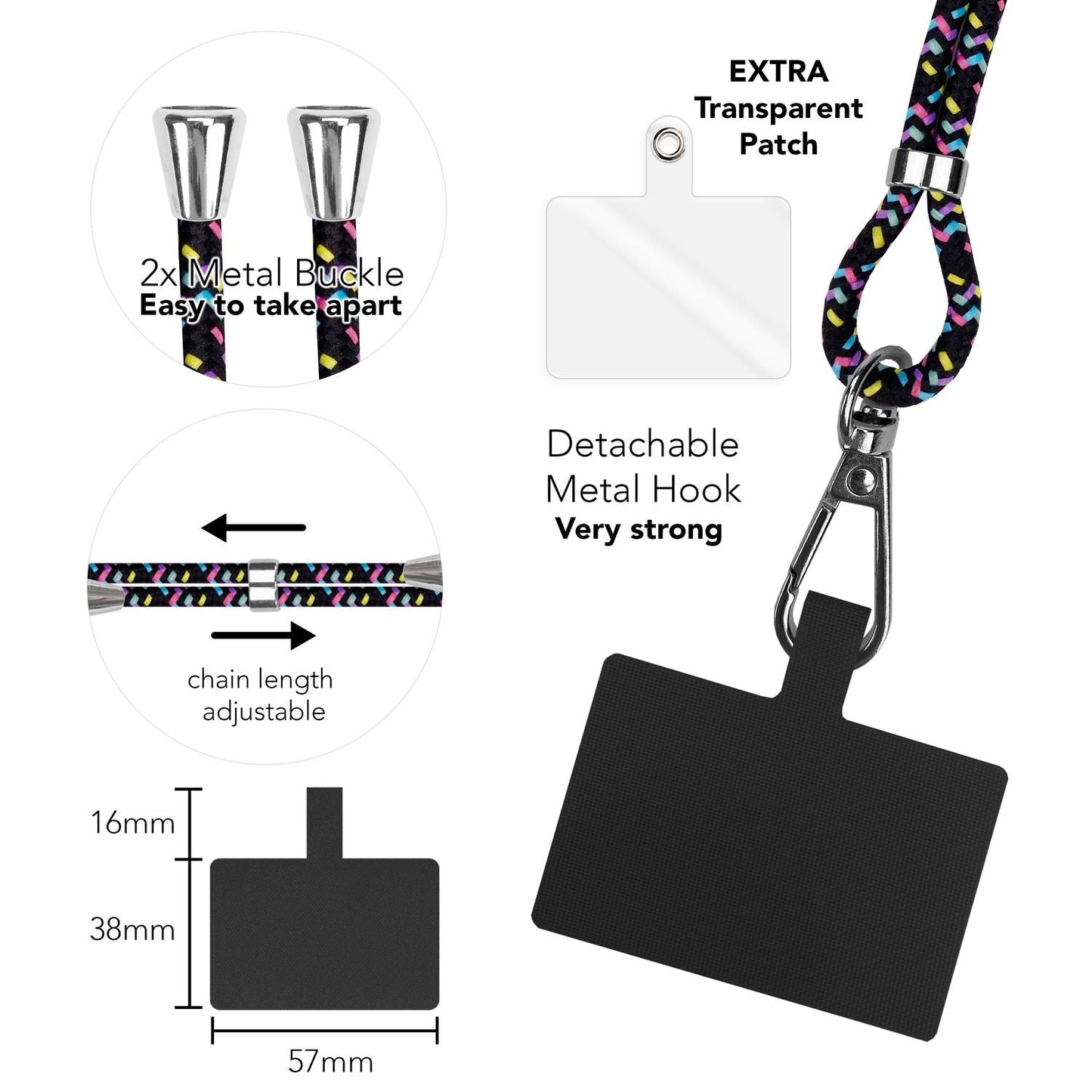 Lanț universal pentru telefon, pentru purtare în jurul gâtului, cu pernă și carabină pentru husa de smartphone