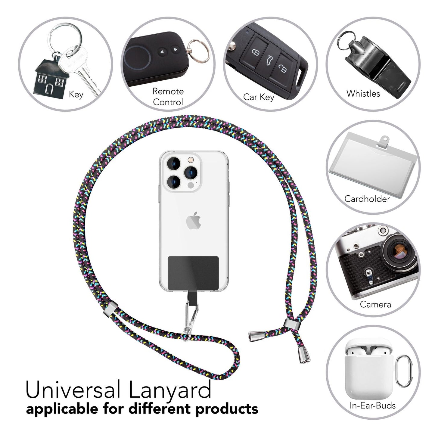 Lanț universal pentru telefon, pentru purtare în jurul gâtului, cu pernă și carabină pentru husa de smartphone