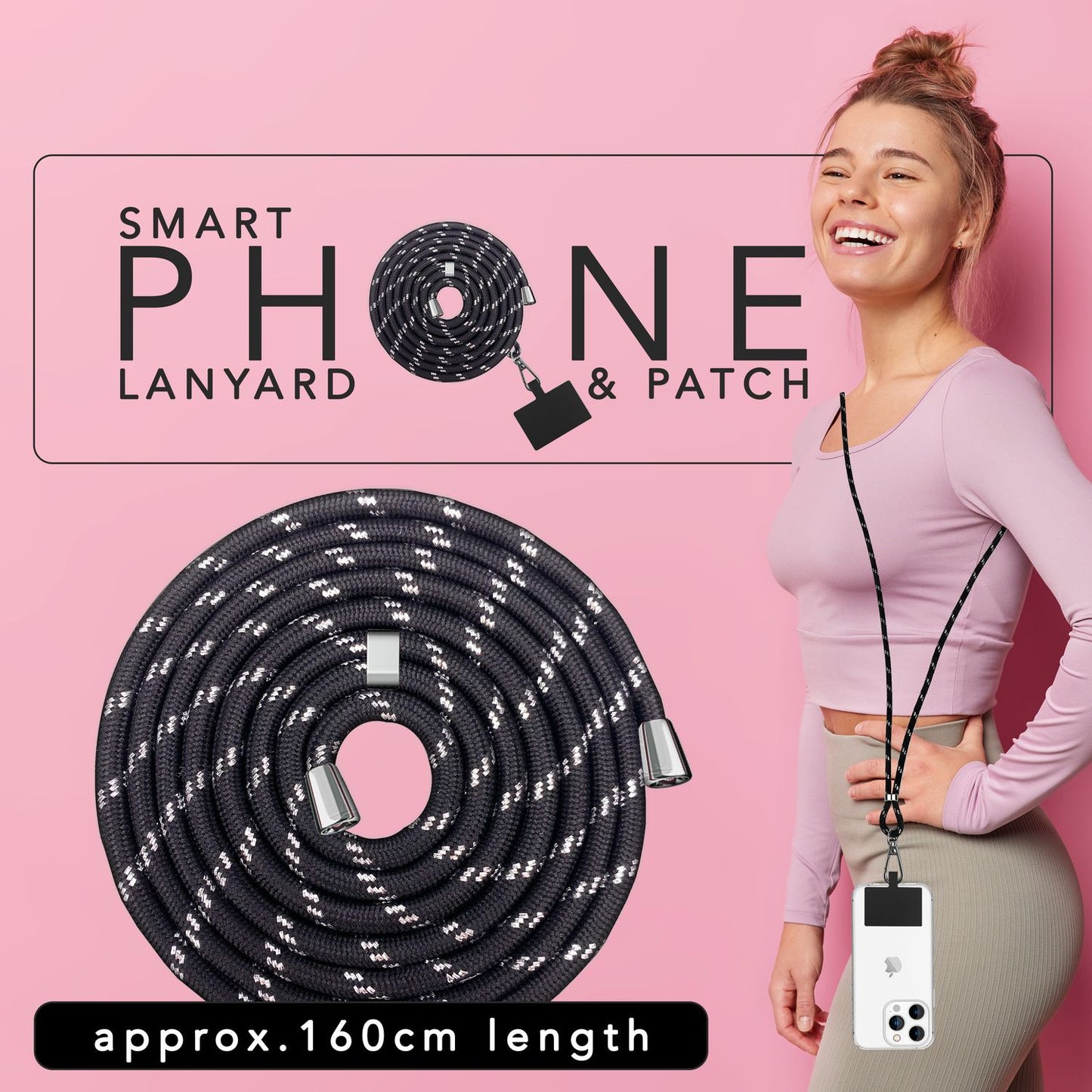 Lanț universal pentru telefon, pentru purtare în jurul gâtului, cu pernă și carabină pentru husa de smartphone