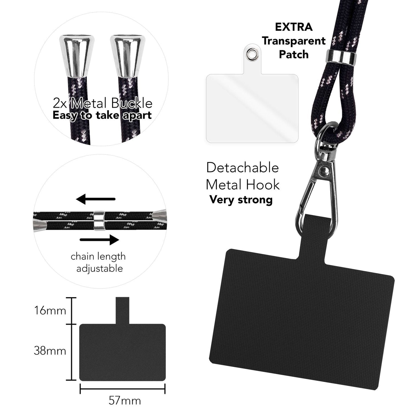 Lanț universal pentru telefon, pentru purtare în jurul gâtului, cu pernă și carabină pentru husa de smartphone