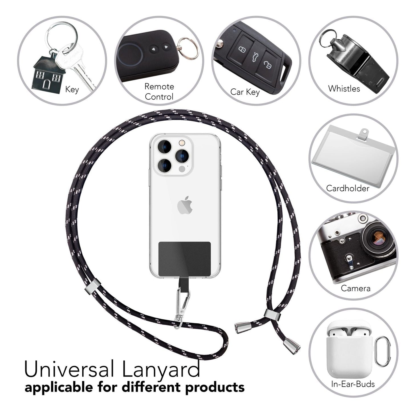 Lanț universal pentru telefon, pentru purtare în jurul gâtului, cu pernă și carabină pentru husa de smartphone