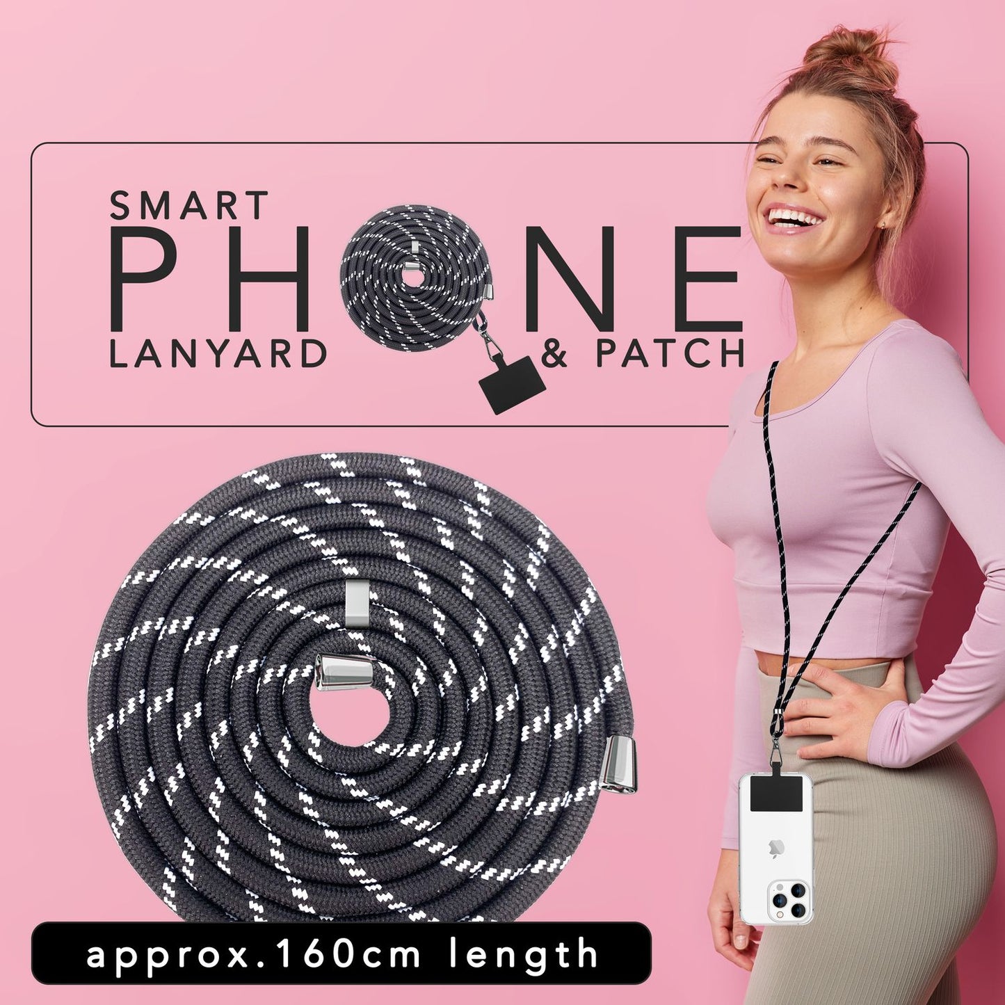 Lanț universal pentru telefon, pentru purtare în jurul gâtului, cu pernă și carabină pentru husa de smartphone