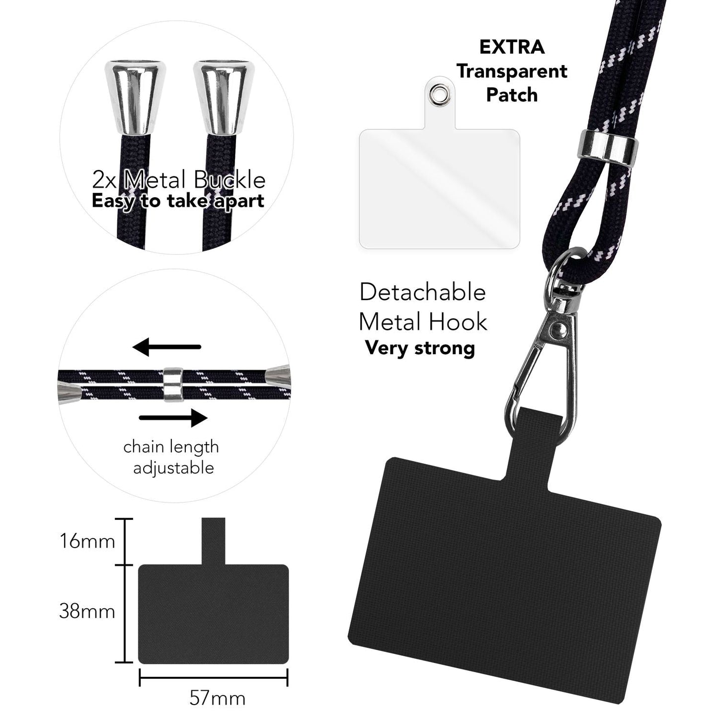 Lanț universal pentru telefon, pentru purtare în jurul gâtului, cu pernă și carabină pentru husa de smartphone