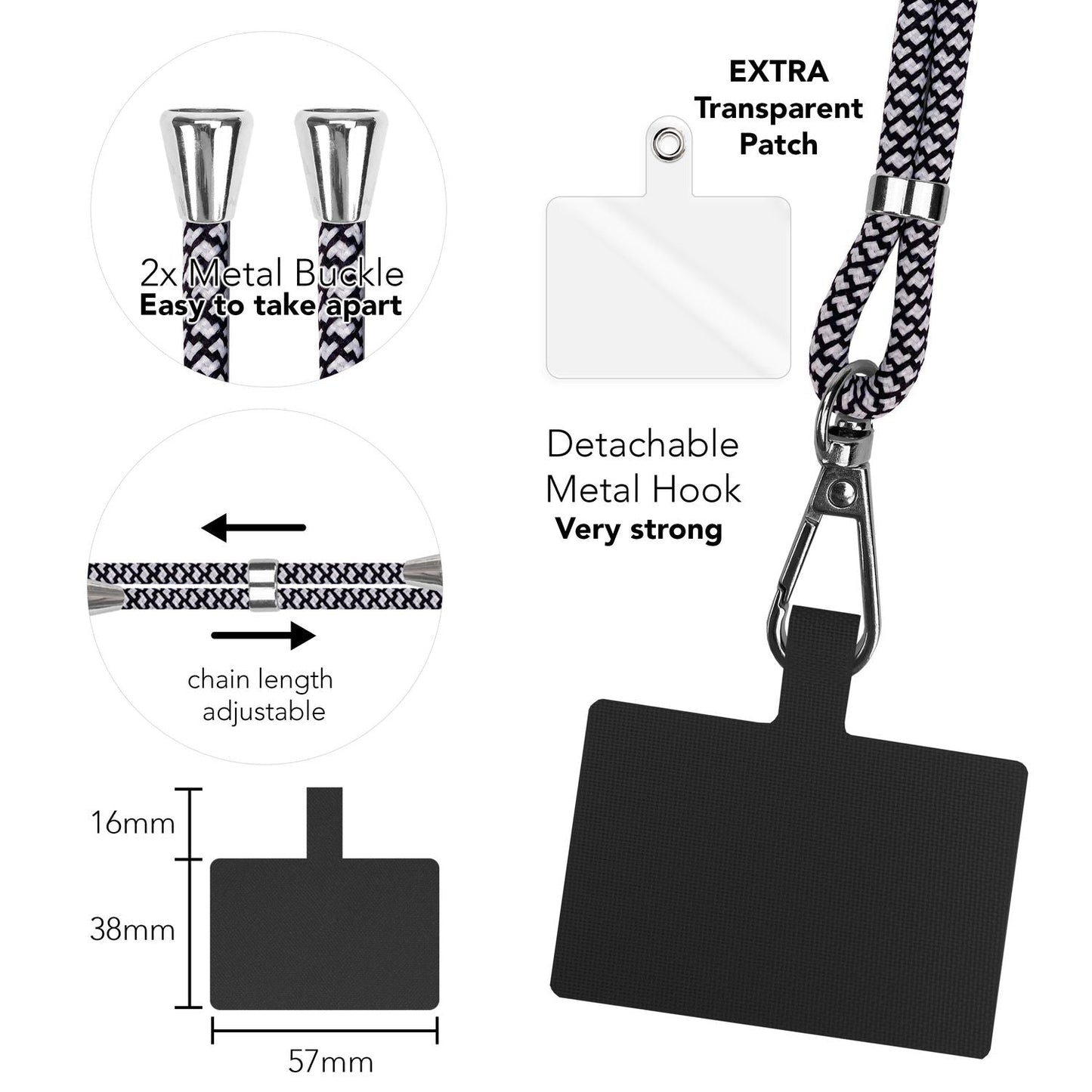 Lanț universal pentru telefon, pentru purtare în jurul gâtului, cu pernă și carabină pentru husa de smartphone