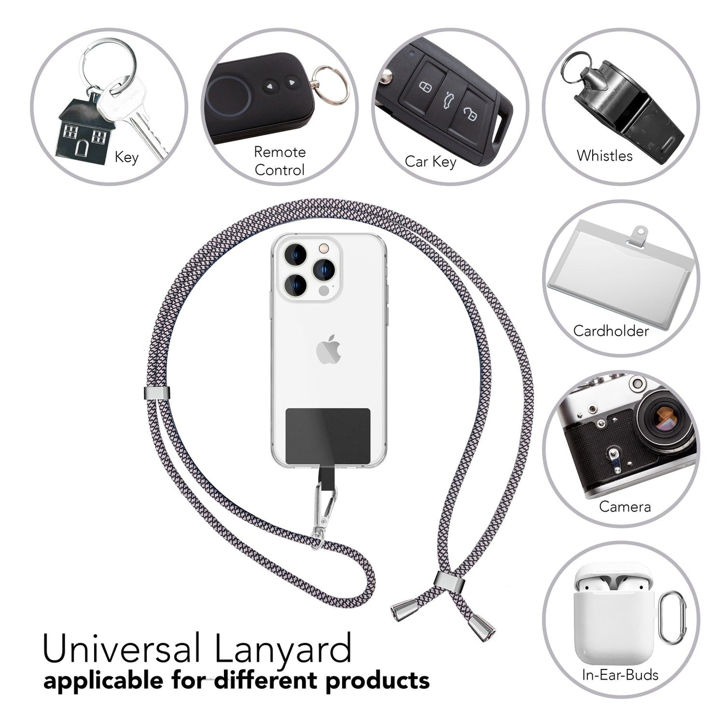 Lanț universal pentru telefon, pentru purtare în jurul gâtului, cu pernă și carabină pentru husa de smartphone