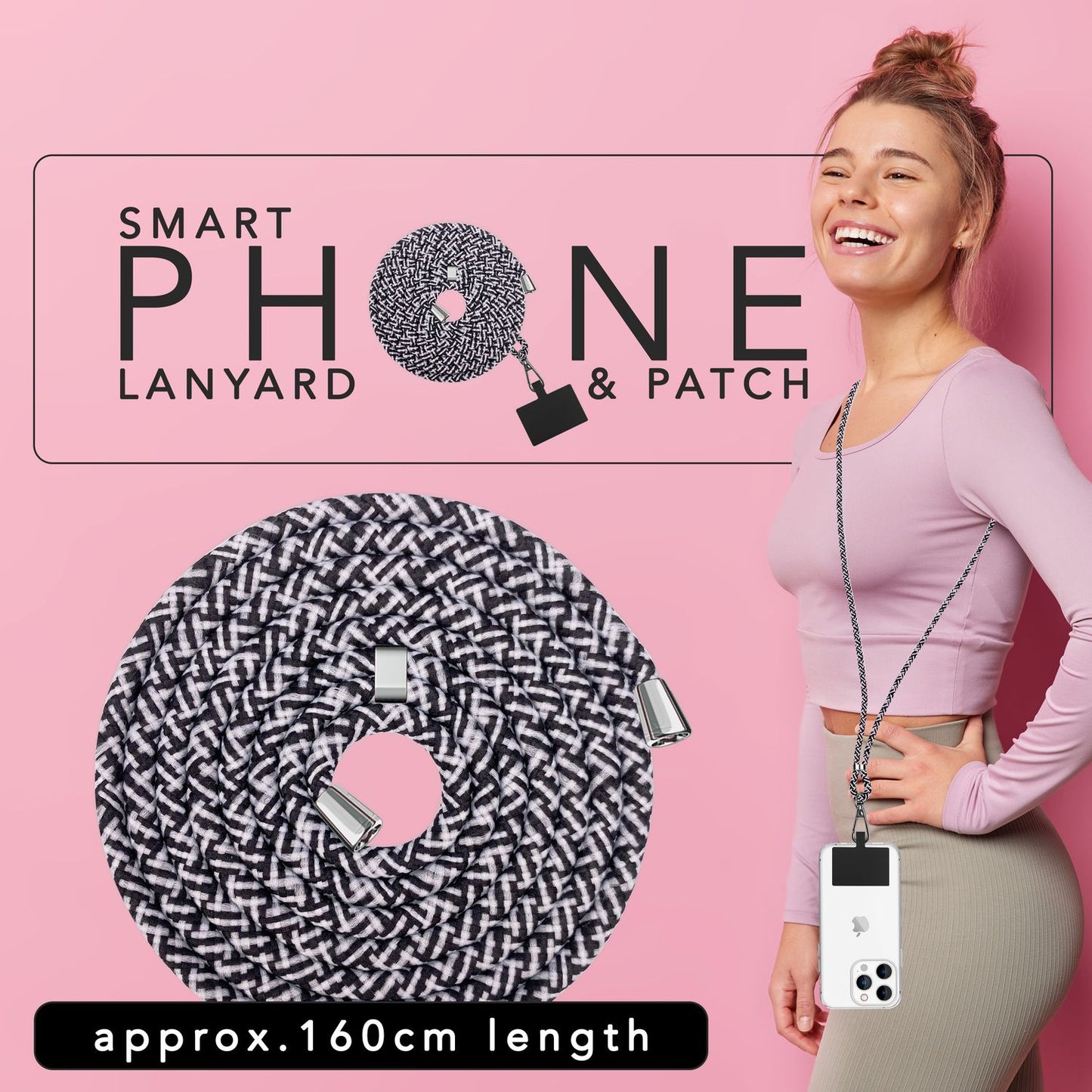 Lanț universal pentru telefon, pentru purtare în jurul gâtului, cu pernă și carabină pentru husa de smartphone