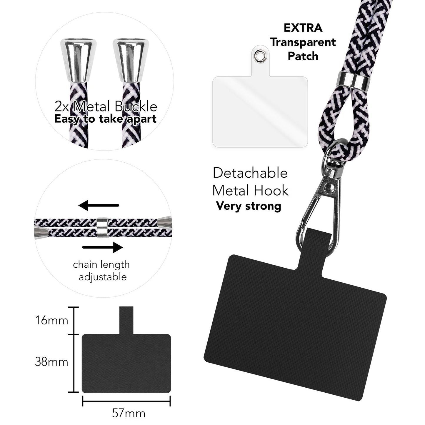Lanț universal pentru telefon, pentru purtare în jurul gâtului, cu pernă și carabină pentru husa de smartphone